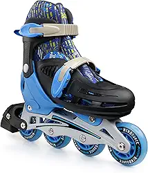 New Bounce Patins ajustáveis em linha para crianças – Patins de 4 rodas para meninos, meninas, adolescentes e jovens adultos ao ar livre para iniciantes e avançados | Azul