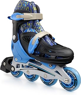 New Bounce Roller Skates for Little Kids - Shoe Size EU 24-28, US Kids Junior Size 8-11, 2-in-1 Roller Skates for Boys, Converts from Tri-Wheel to Inline Skates - Rollerskates for Beginners | Blue