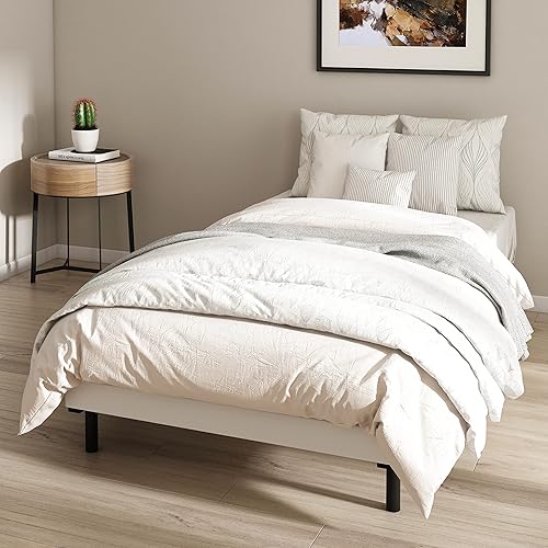 Miniatura 7 de Marco de cama individual, cama de plataforma de metal de 7 pulgadas, base de somier, soporte de 6 patas, sin ruido, fácil montaje, negro