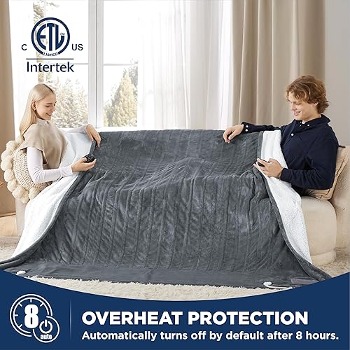 Miniatura 4 de Bedsure Manta eléctrica de franela Queen  Manta térmica de franela con 10 ajustes de calor, manta térmica con 10 ajustes de tiempo, temporizador de