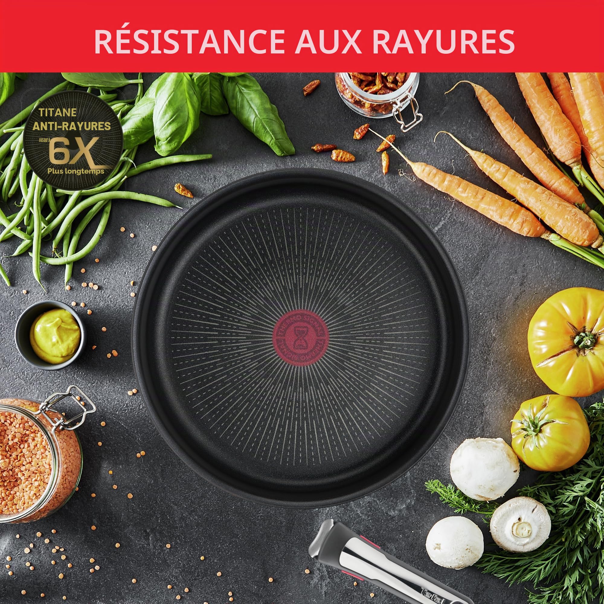 Tefal Ingenio Lot de 3 pièces, Poêles antiadhésives 24/28 cm + poignée amovible, Induction + four, Revêtement antiadhésif, Empilable, Fabriqué en France, Unlimited On L3959143