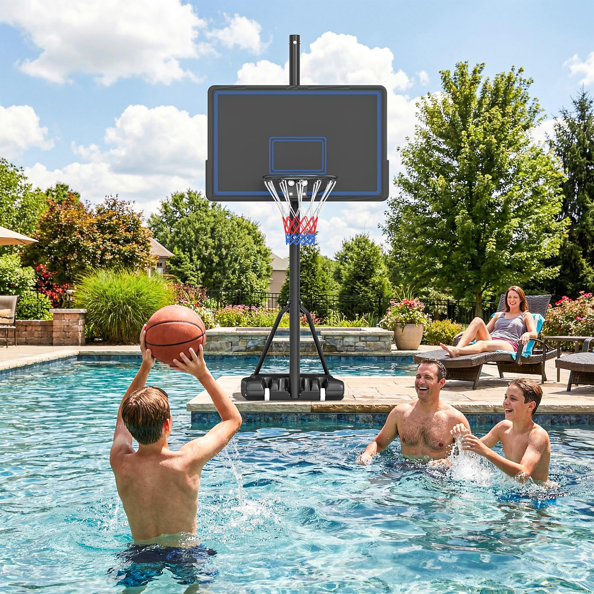 SPORTNOW Panier de Basketball sur Pieds avec Hauteur Réglable de 1,35 à 3,05 m, Panier de Basket Extérieur Portable avec Roues, Panneau Arrière en PE, Base de Lestage et Sac de Sable, Bleu