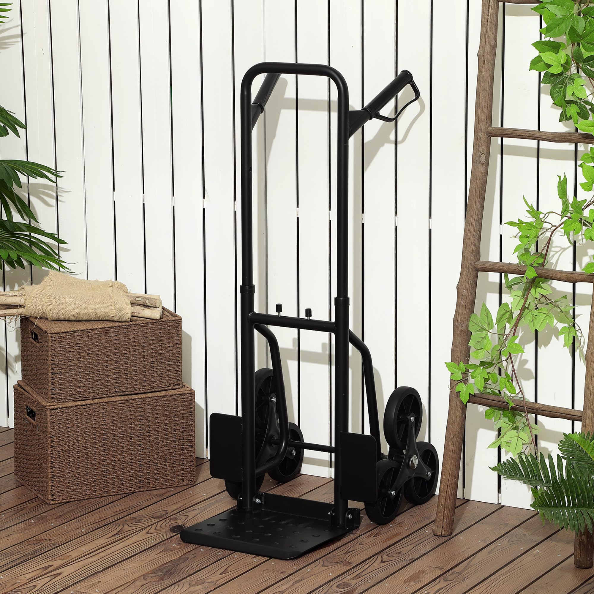 DURHAND Carro Plegable para Escaleras 120kg 6 Ruedas Robusto Negro Acero