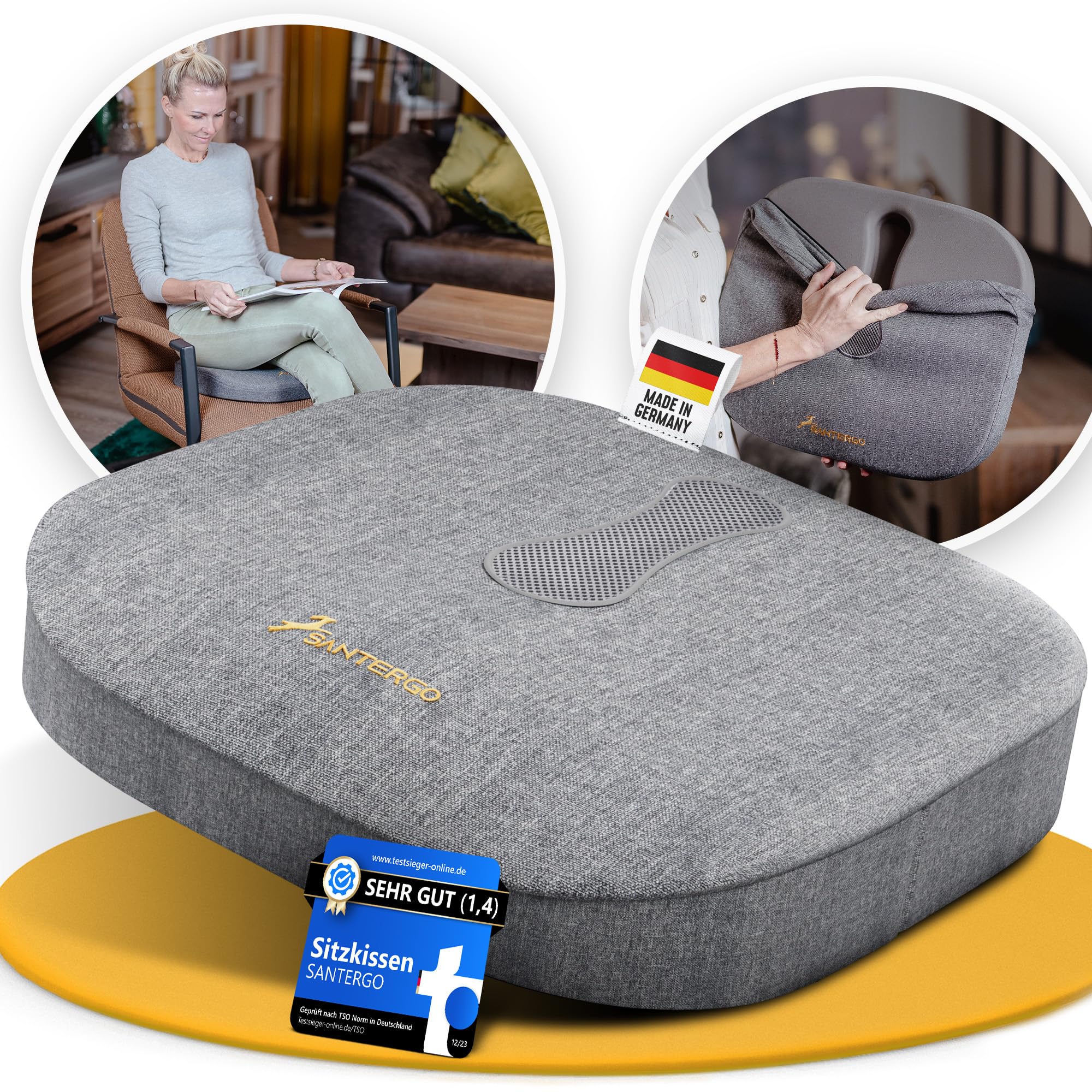 Orthopädisches Sitzkissen [PATENTIERT & FORMSTABIL] - Sitzkissen für Bürostuhl und Stuhl - Sitzkissen Stuhl, Sitzauflage Bürostuhl, Steißbeinkissen, Sitzpolster (Gray-MEDIUM 65-95 kg)
