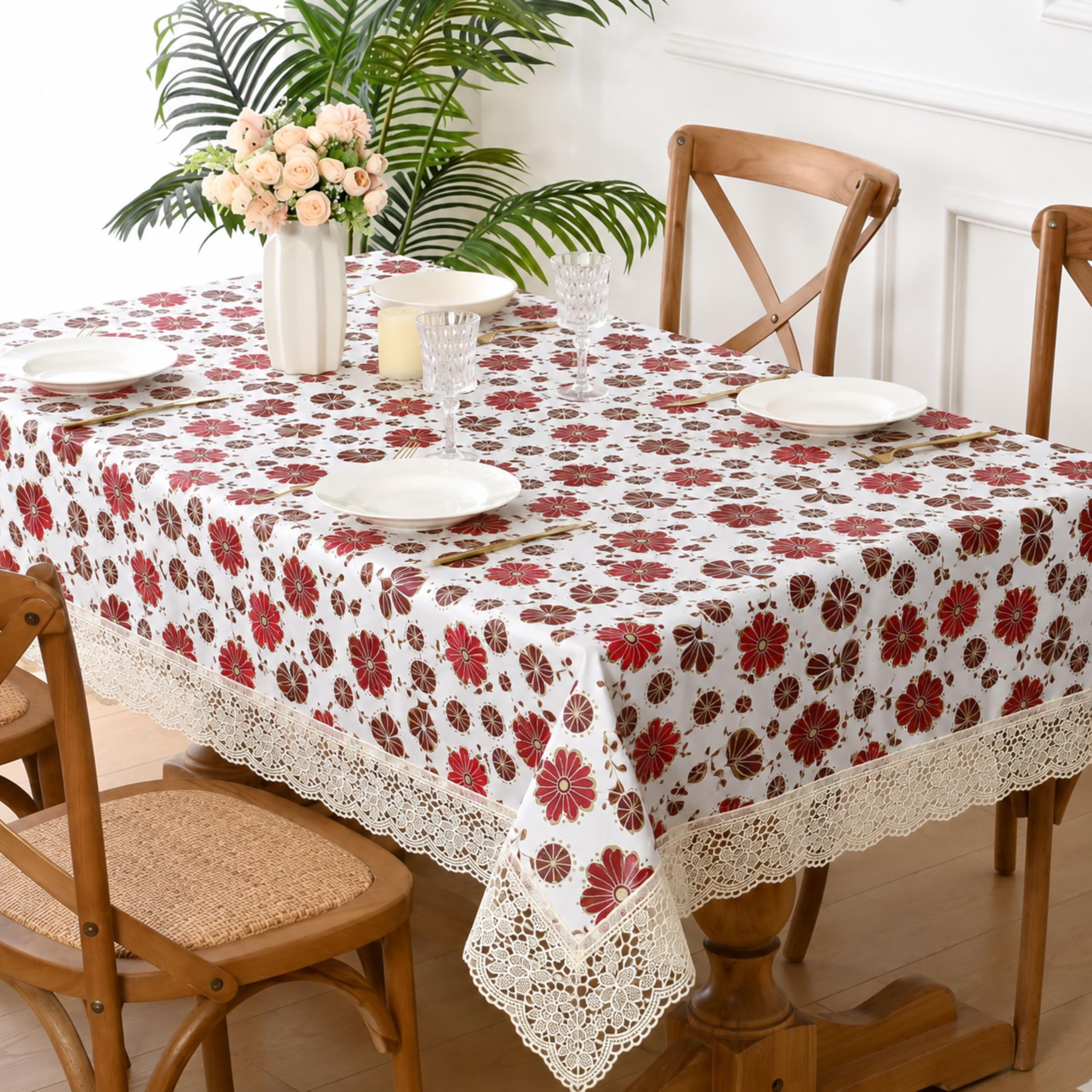 Waterproof 4 Seater Center Dining Table Cover Cloth (36" x 60", White)(Plastic, Rectangular, Pack of 1)-image-30