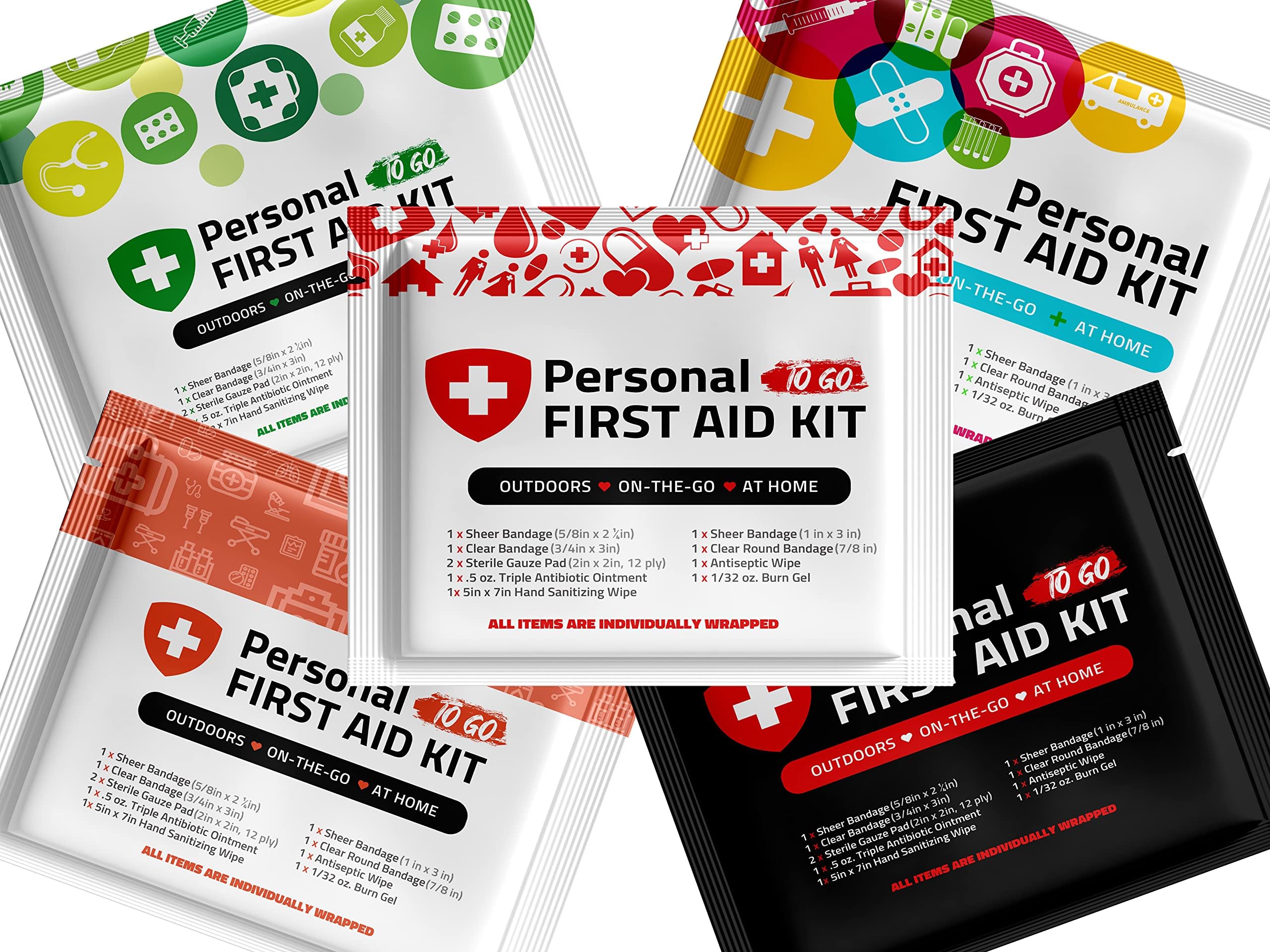 Portable Travel Size First Aid Kit - Assorted Pack | Perfect for Home, Office, Car, School, Business, Travel, Hiking, Hunting, and Outdoors | Individually Wrapped First Aid Products (5)