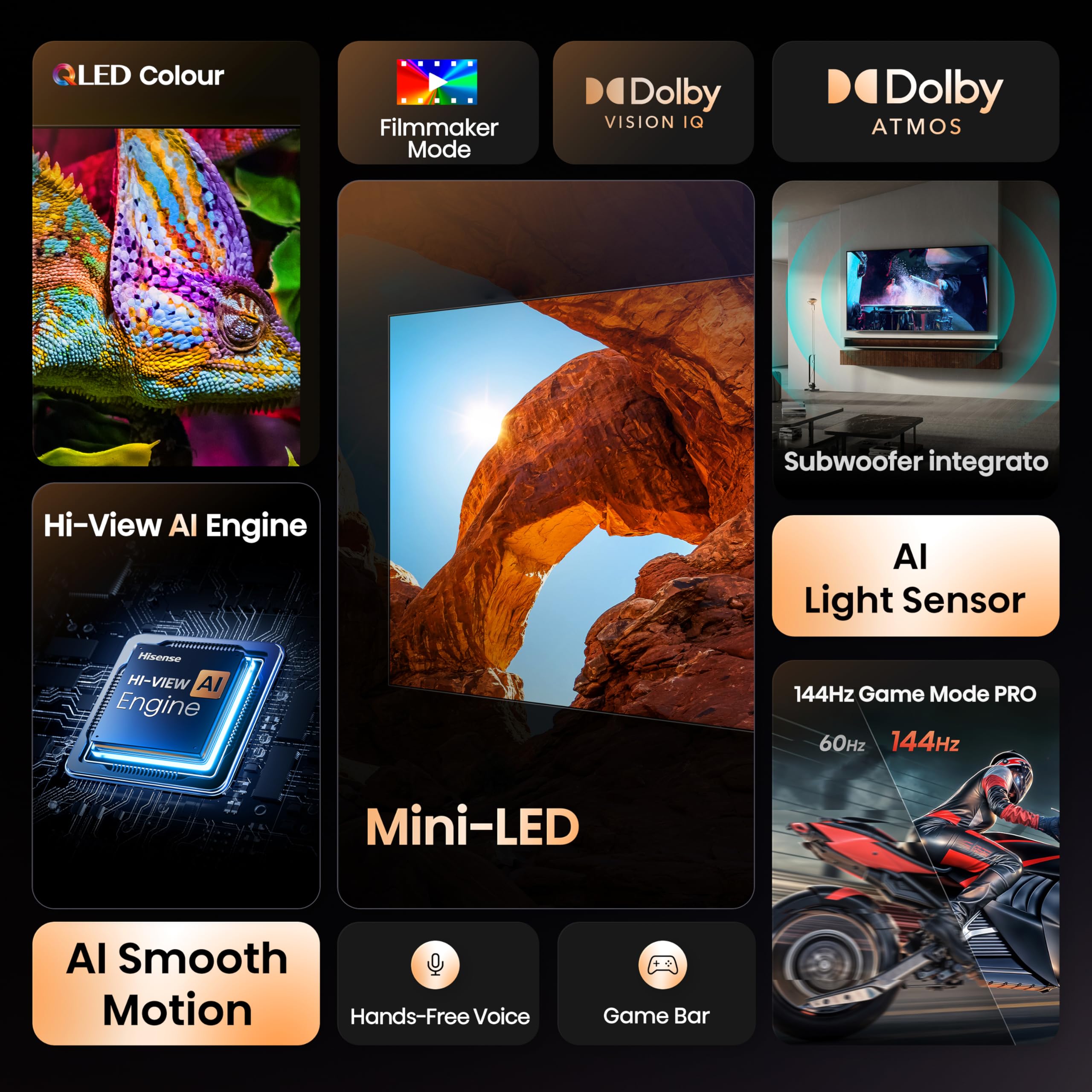 Hisense 50" Mini-LED 4K Smart TV 50U72Q 144Hz Dolby Vision IQ HDR10+ Game Mode PRO Dolby Atmos 2.1