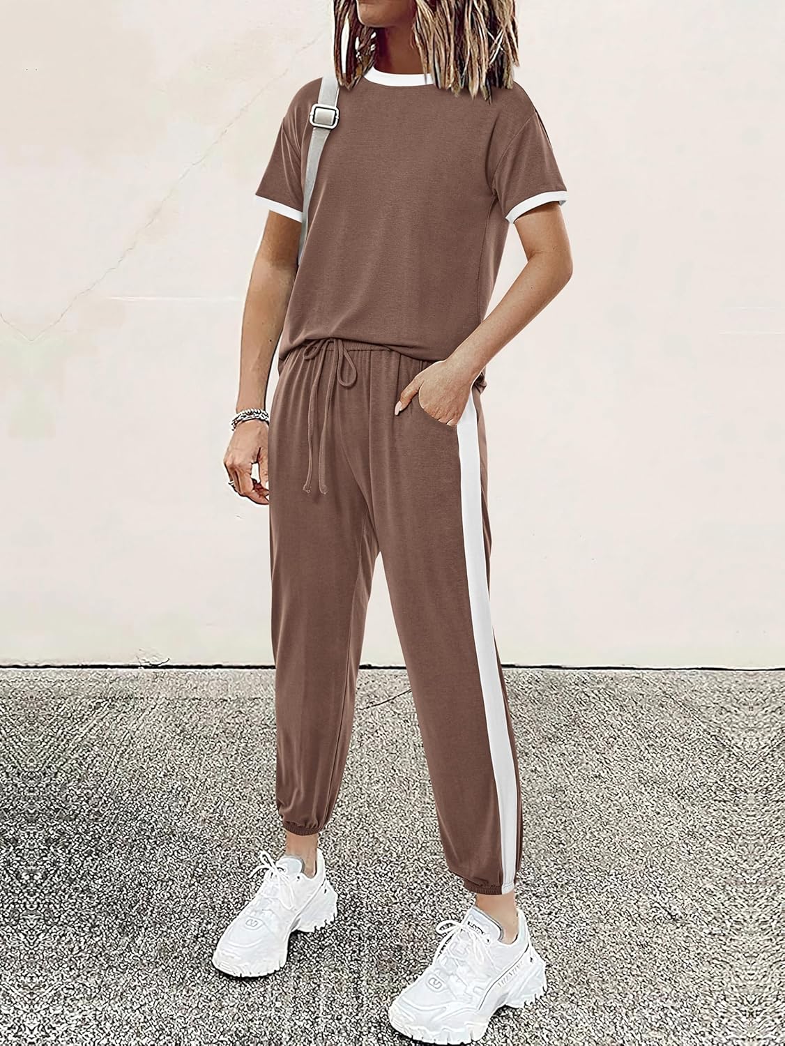 MASCOMODA Womens 2 Piece Outfits 2026 Summer Tracksuit Sets Short Sleeve Tops Travel Long Pants Jogger Lounge Set - Image 3