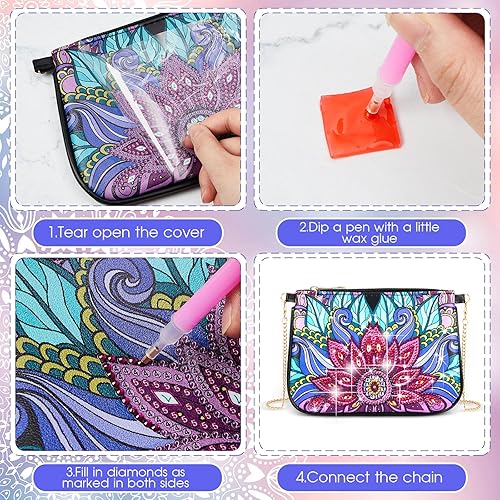 Miniatura 5 de Geyoga 2 piezas de bolso cruzado de pintura de diamantes con diseño de diamantes, bolsa de maquillaje de hombro, bolsa de cuero con cadena para
