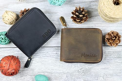 Miniatura 2 de Leather Zipper Wallet, Small Leather Wallet, Unisex Minimalist wallet, personalized Leather Wallet, Anniversary Gift, Credit Card Case, Coin Purse
