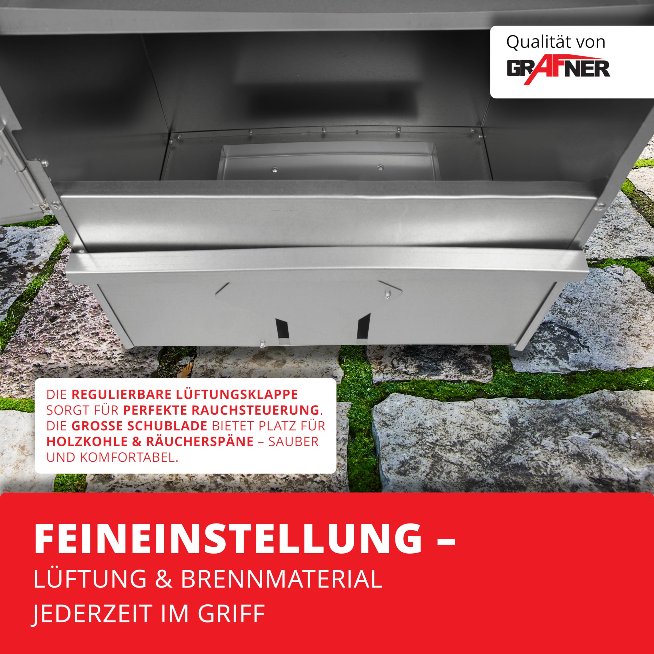 Grafner XXL Räucherofen mit 6 Etagen, Sichtfenster und Thermometer, legierter Stahl, 12x Haken, Räucherschrank zum Heißräuchern und Kalträuchern, Smoker für Fisch Fleisch Käse Gemüse
