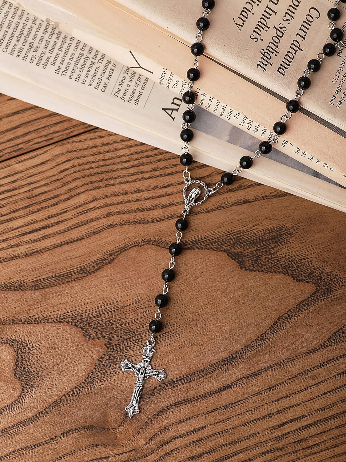 Sacina Gothic Long Bead Rosary Cross Necklace, Zinc Alloy Cross Necklace, Goth Jewelry Gift for Women - Image 7