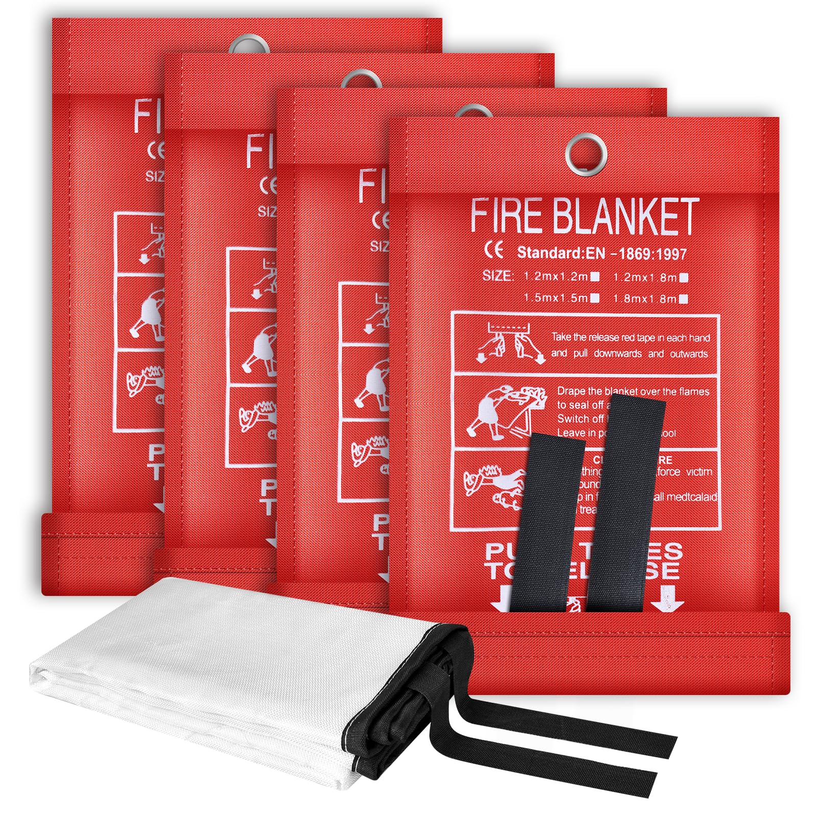 Emergency Fire Blanket, Fire Blankets Emergency for Home, 4 Pack Flame Suppression Fiberglass Fire Blanket for Kitchen, Fireplace, Grill, Car, Camping, 39''x 39''