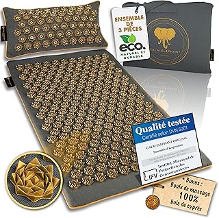 CALM ELEPHANT ORIGINAL XL Tapis Acupression PURE ECO et Coussin Ergonomique, Tapis Champ de Fleurs, Soulagement Dos, Cou & Épaules, Réflexologie, Anti-Stress, Méditation, fonction chauffante et sac