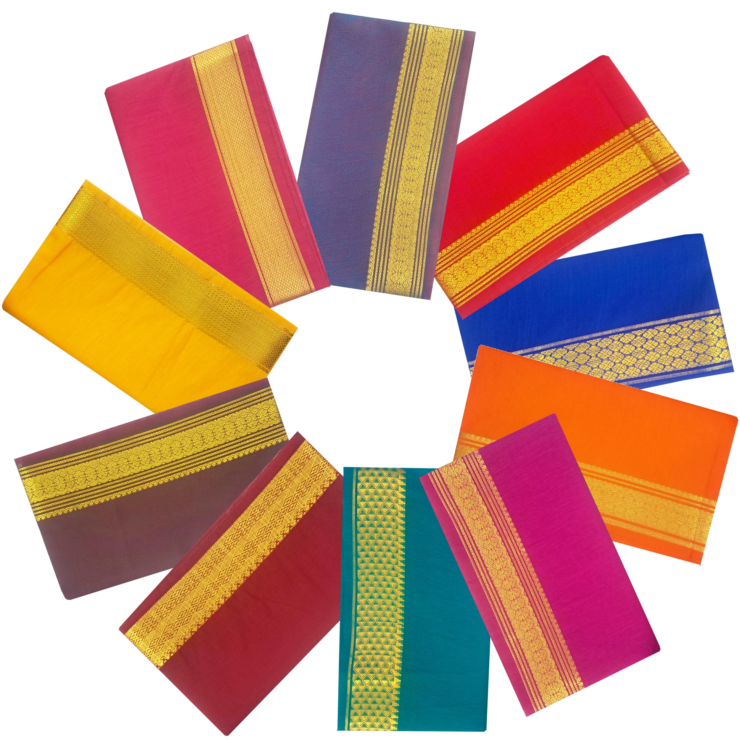 Zalaak Cotton Blouse Piece Zari Border South Pattu Unstitched Blouse Materials 1 meter for Women's (Pack of 10 Pcs)-image-20