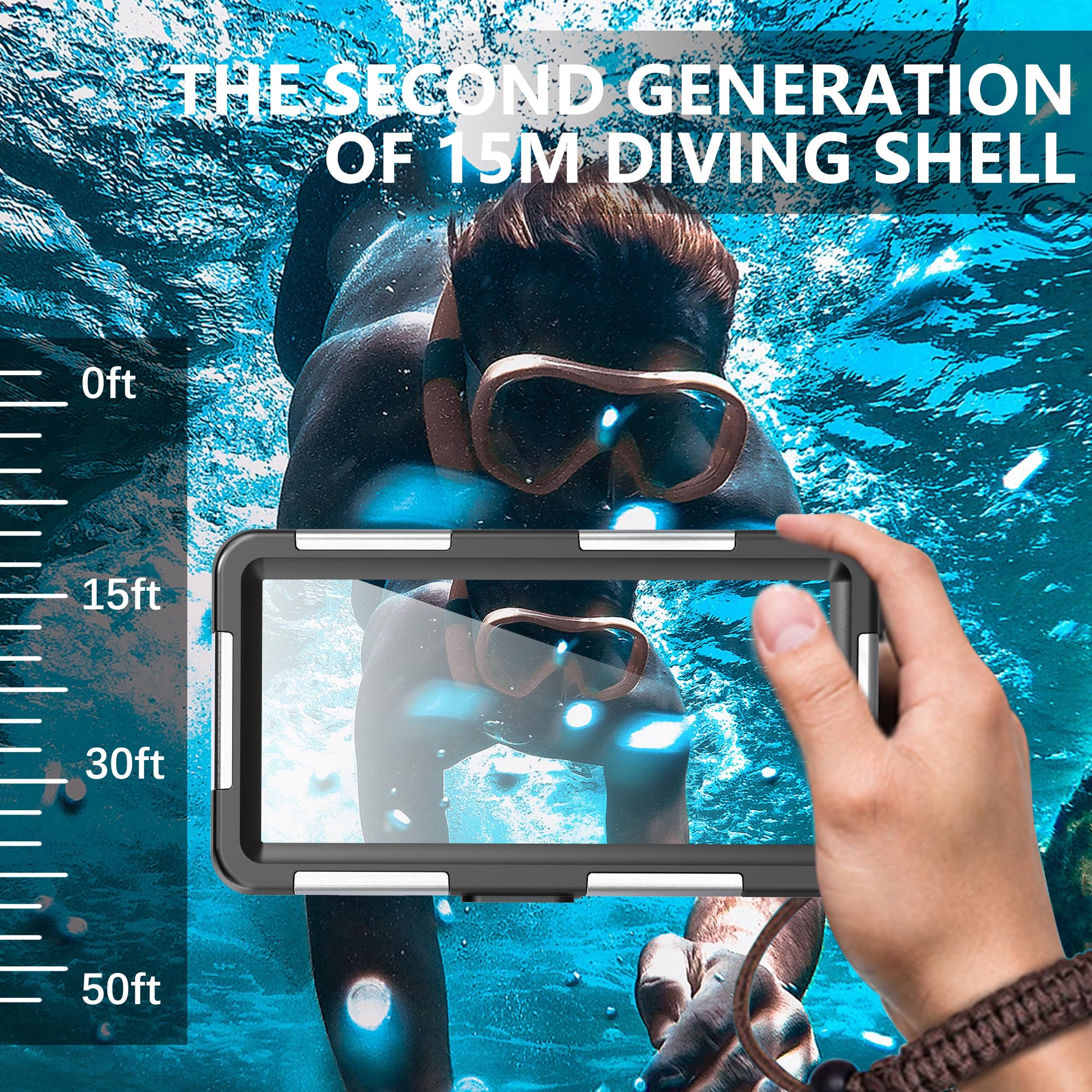 para iPhone 16e/15/14/13/12 Pro MAX Plus Buceo Funda, Universal IP68 15m Impermeable Bajo el Agua Carcasas para Celulares de 4,7''- 6,9'' para Exterior Natación Foto Video-Negro+Amarillo