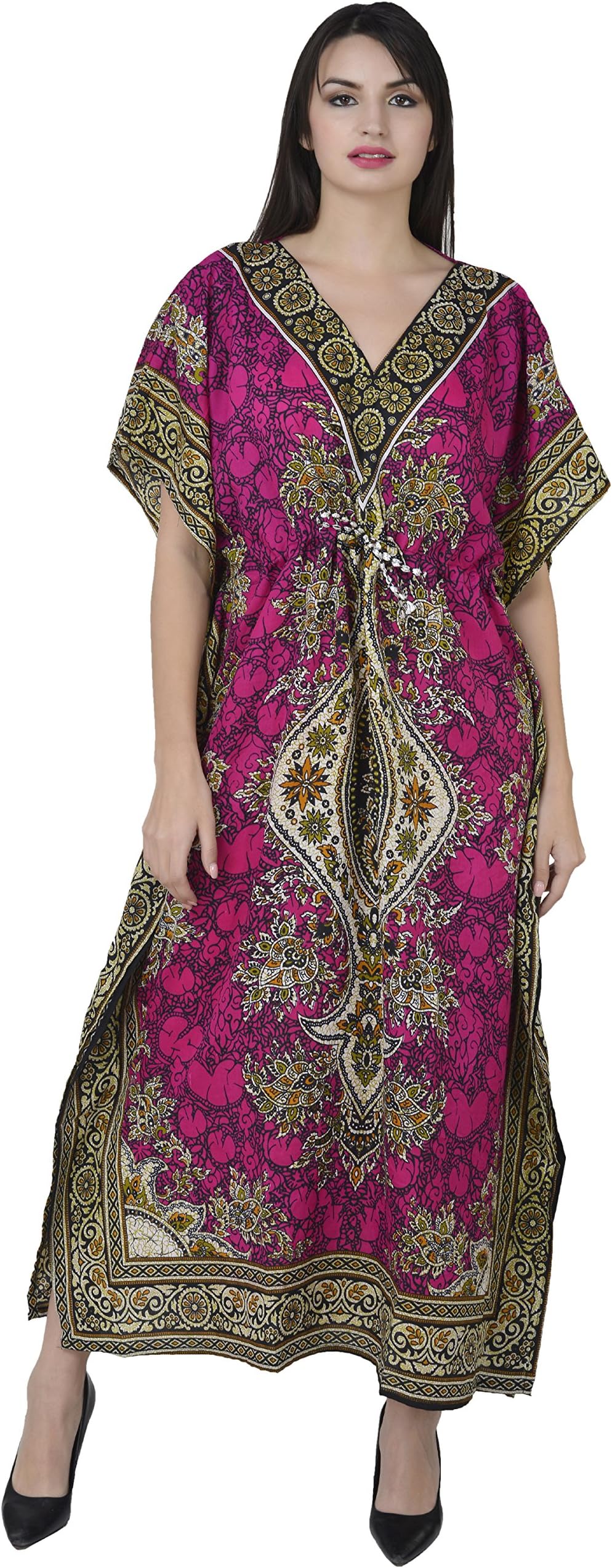 SKAVIJWomen's Tunic Viscose Kaftan Beachwear Maxi Dress (Free Size, Pink)