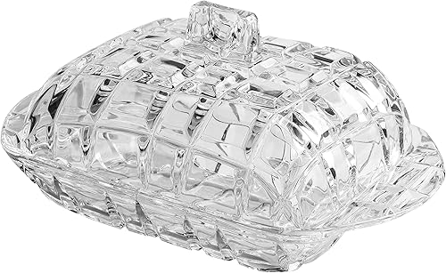 Mantequillera - Plato para quesos - Cubierto - Cristal cortado - Rectangular - 6.8 pulgadas de longitud - Hecho en Europa - por Barski