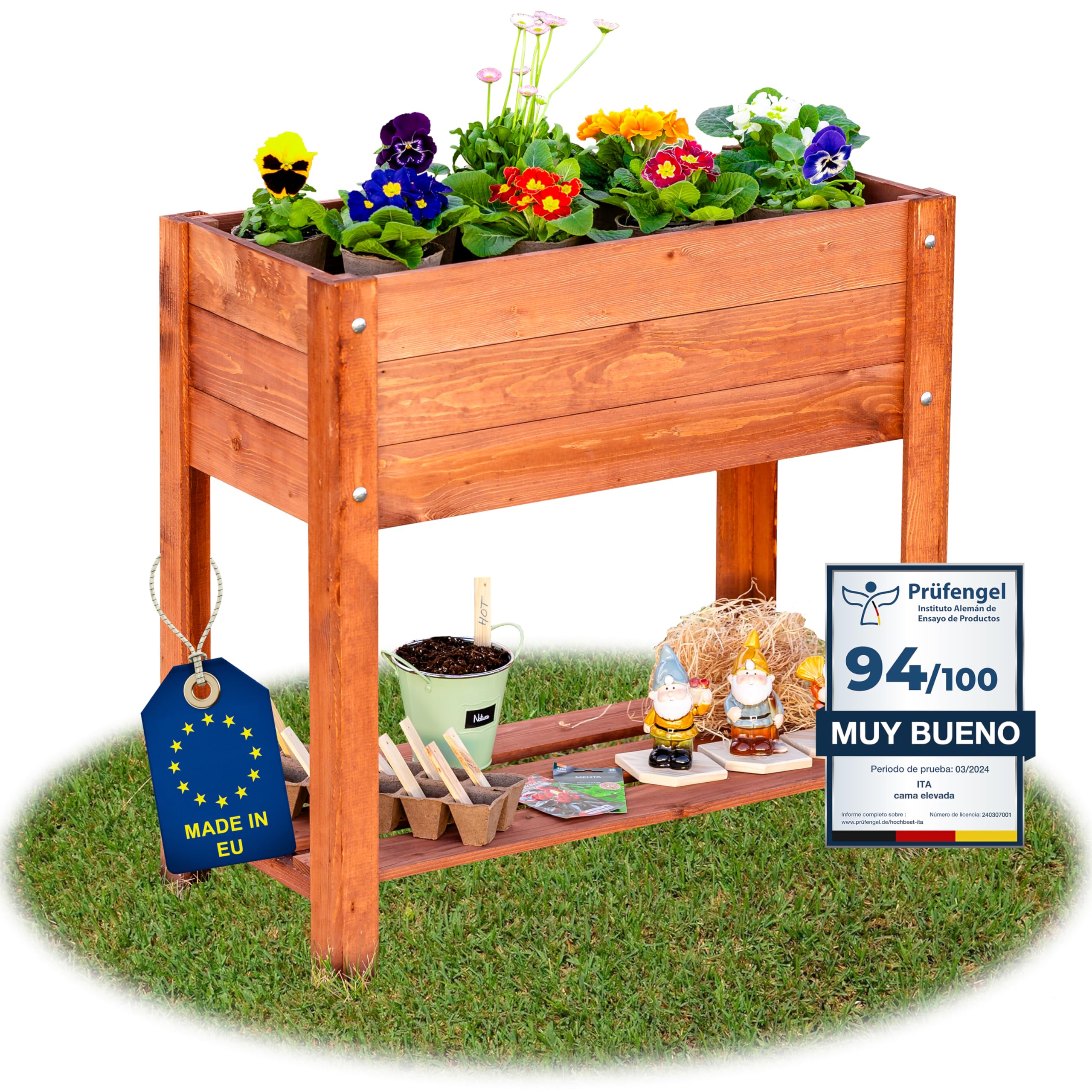 ITA Jardinera Elevada 80x37x78 cm de Madera Marrón - Huerto Urbano con sólida repisa Jardín, Terraza, Balcón - Calidad Directa del Fabricante