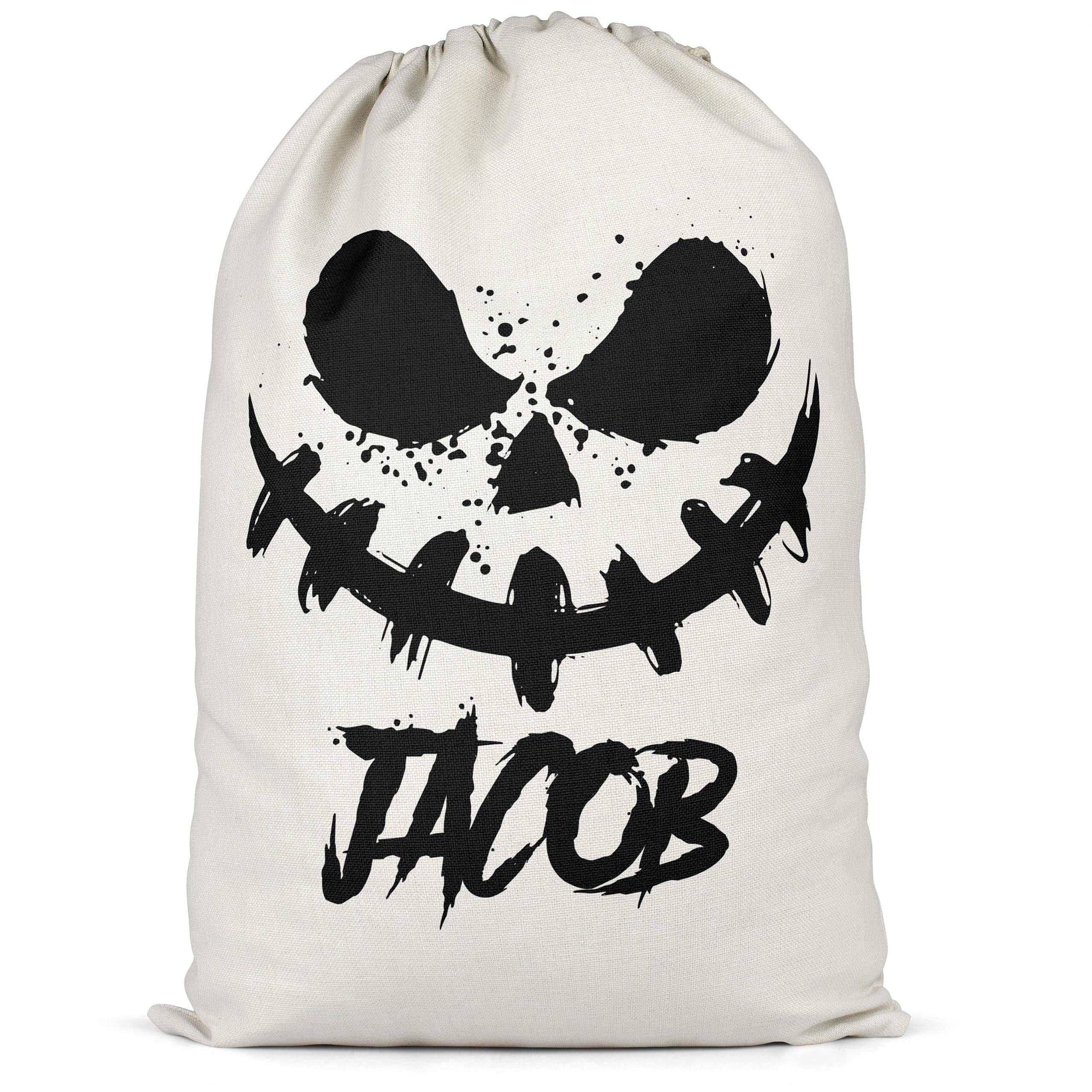 Purple Print House Kids Personalised Scary Pumpkin Face Sweet Sack, Add Your Custom Name Halloween Trick Or Treat Gifts For Boys And Kids, Funny Unique Childrens Sweets Bag Gift Idea, XL