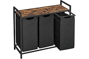 VASAGLE Modern Laundry Hamper 3 Section Laundry Basket with Shelf