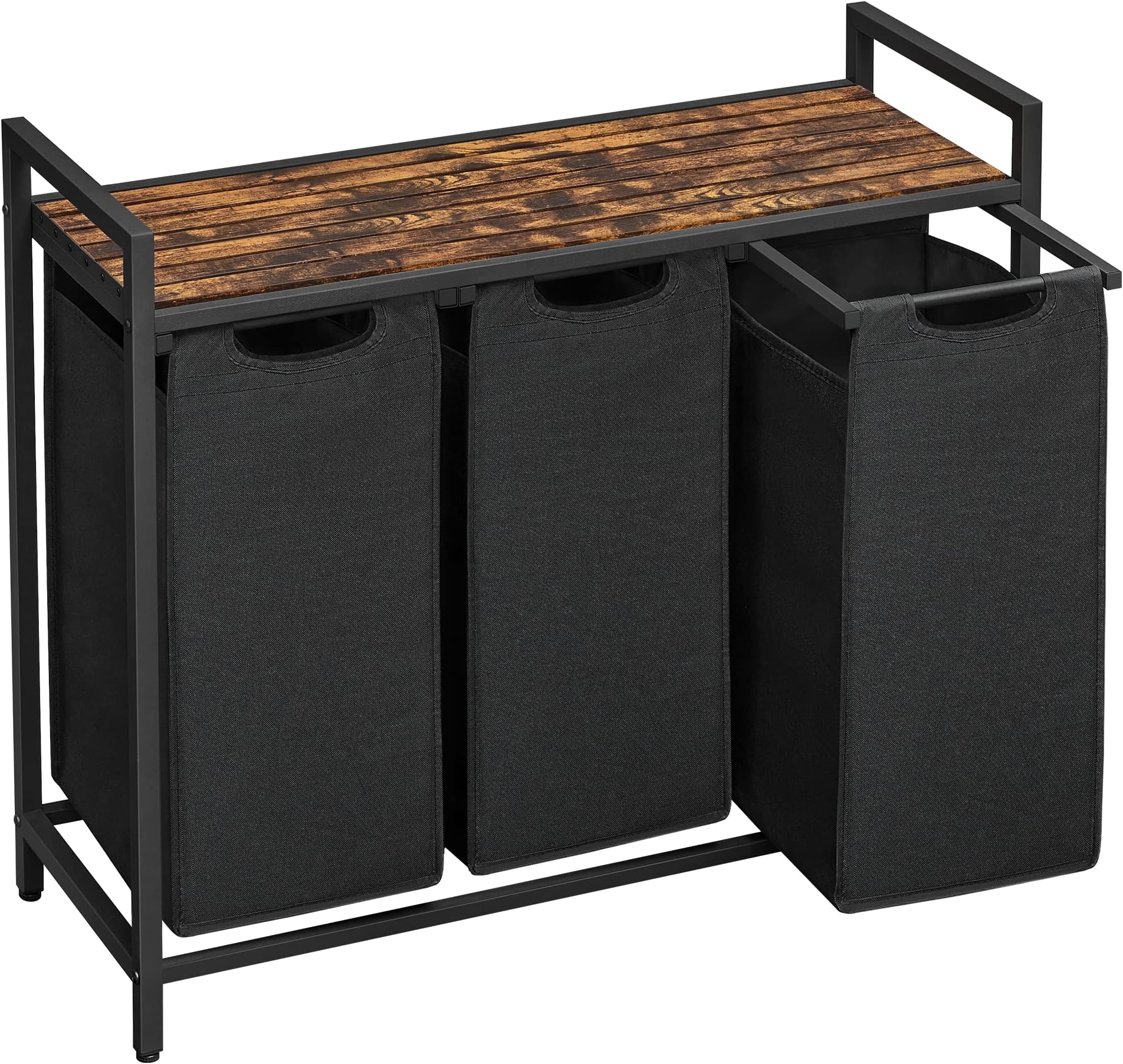 VASAGLE Laundry Hamper, Laundry Basket, 3 × 38L Laundry Sorter with 3 Bags, 1 Storage Shelf, Rustic Brown and Black UBLH301B01