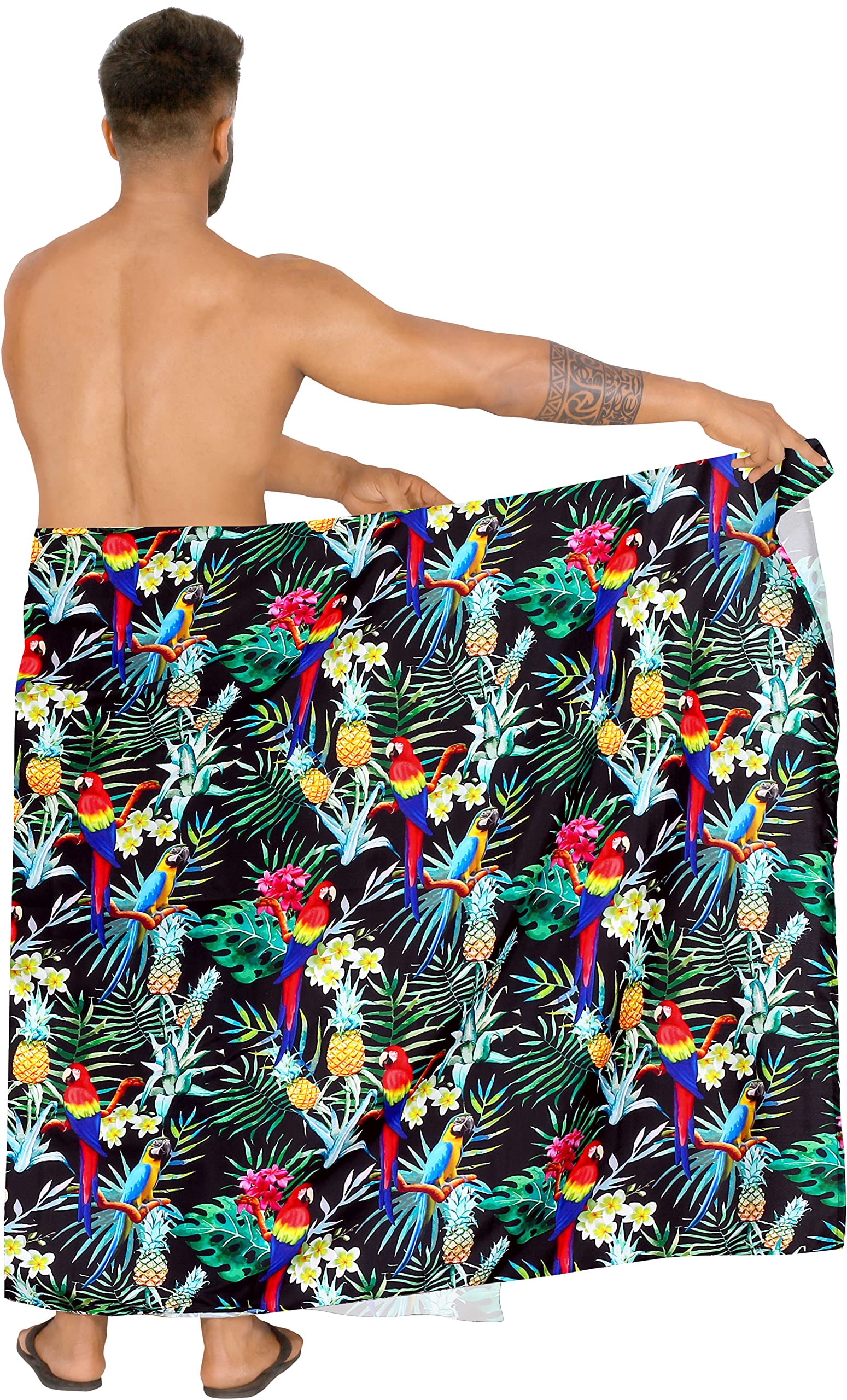 HAPPY BAY Men's Pareo Sarong Bath Swim Wraps One Size Tropical Black