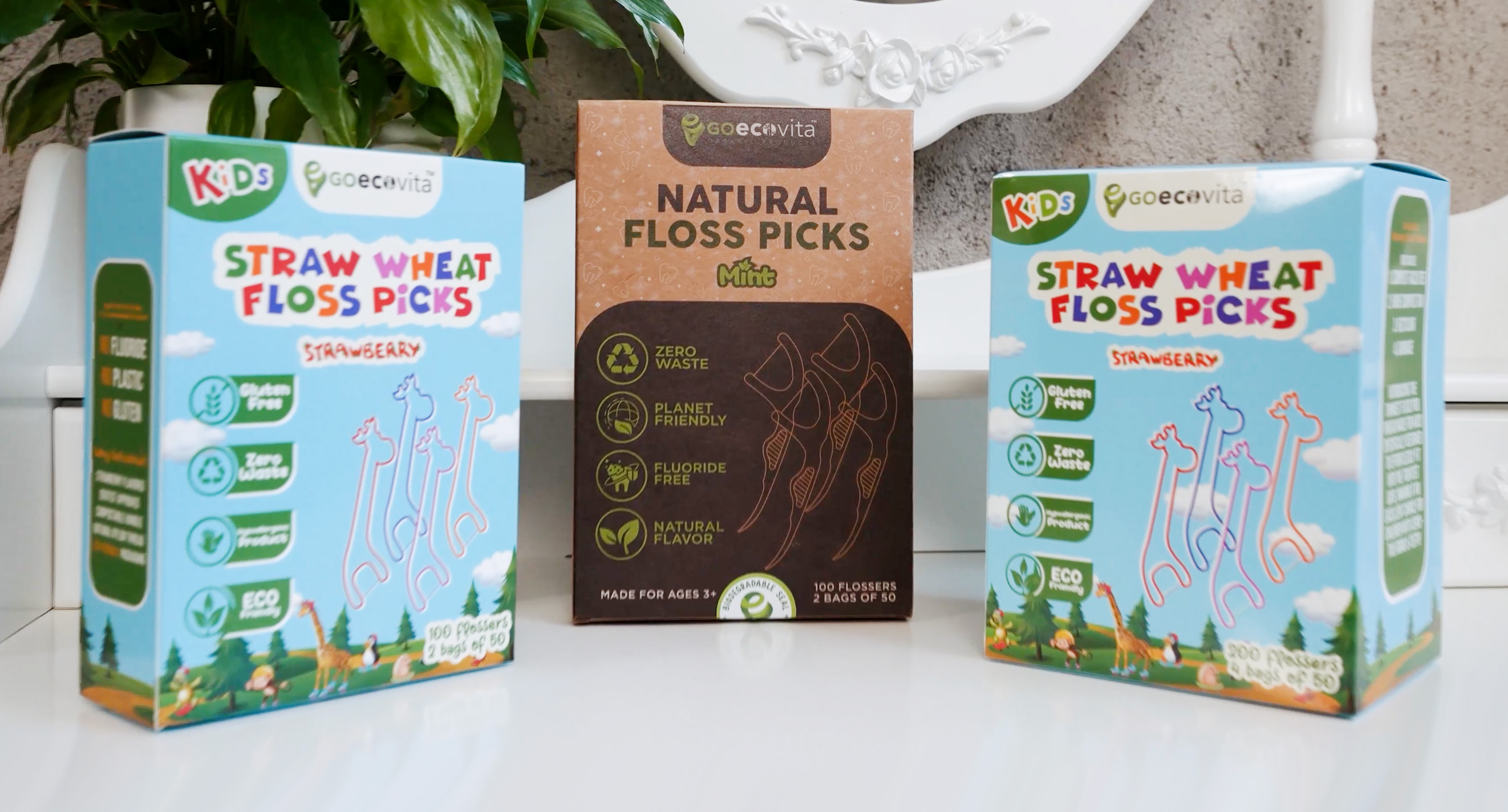 Biodegradable Floss Picks 100-Pack - Unflavored Dental Flossers With Wheat Handle