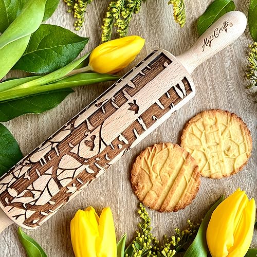 Miniatura 4 de Rodillo de madera grabado grabado en relieve para galletas o arcilla por Algis Crafts