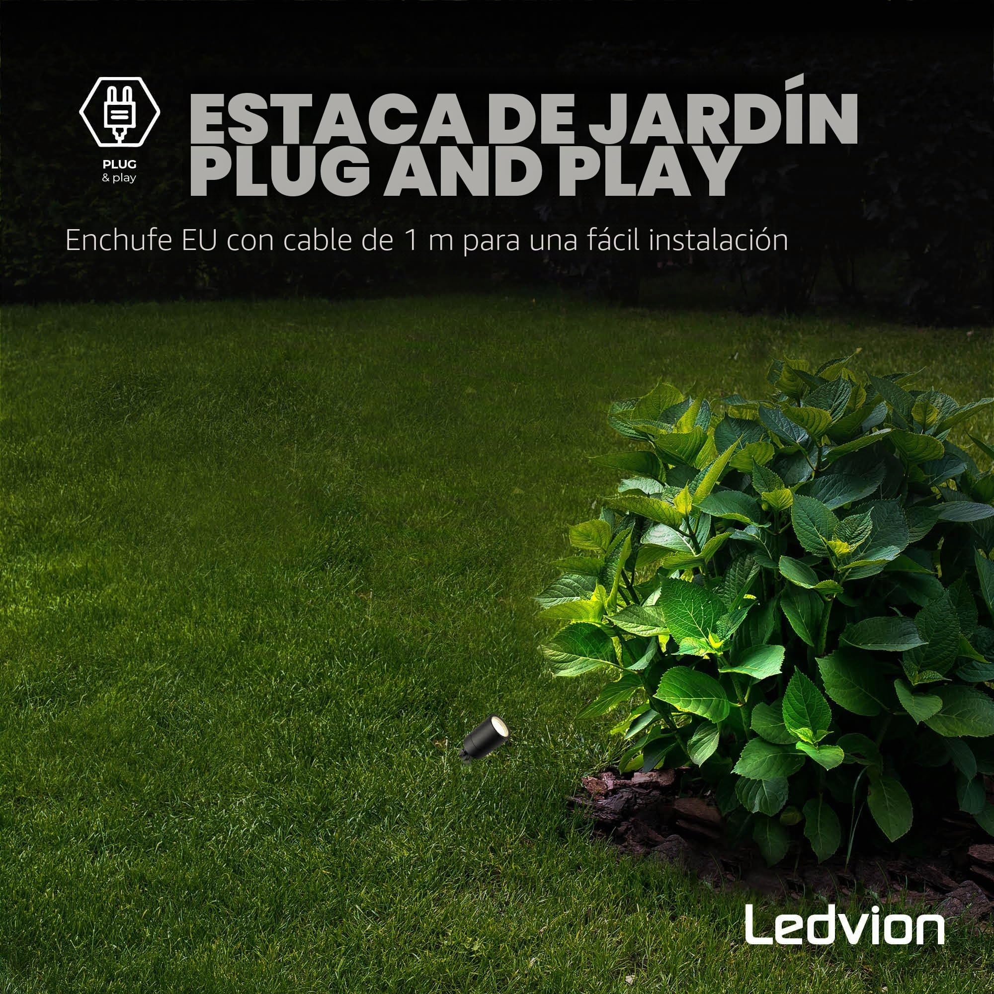 Ledvion - 9X Focos LED de Jardín, Casquillo GU10, Negro, 5W, IP65, Incl. Conexión Rápida