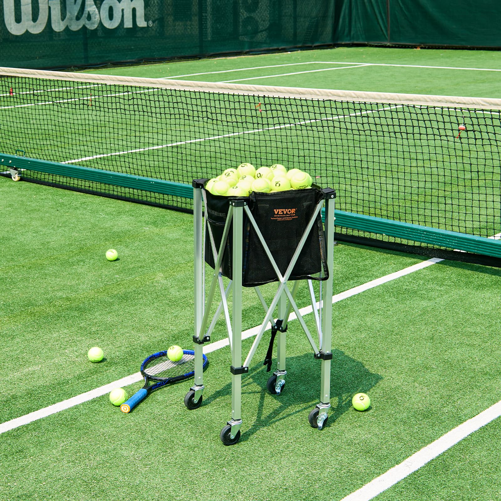 VEVOR Panier à Balle de Tennis Pliable 150 balles Chariot Alliage d'aluminium