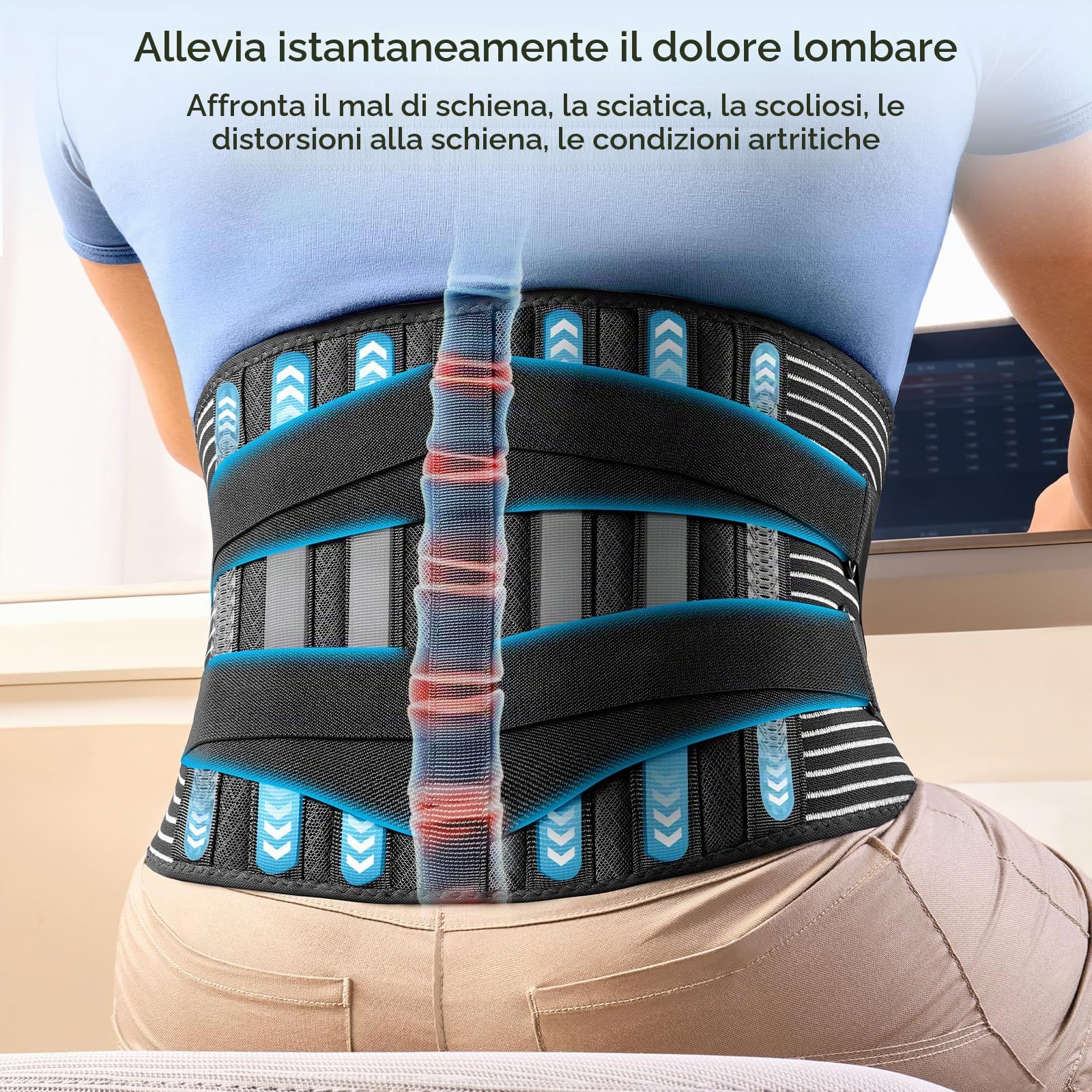 FREETOO Sottile Fascia Lombare Supporto Schiena Per Uomini Donne,Fascia Lombare 0rtopedica Con 5 Sostegno Alleviare L'ernia Del Disco Dalla Sciatica,Cintura Lombare che svolgono lavori pesantia