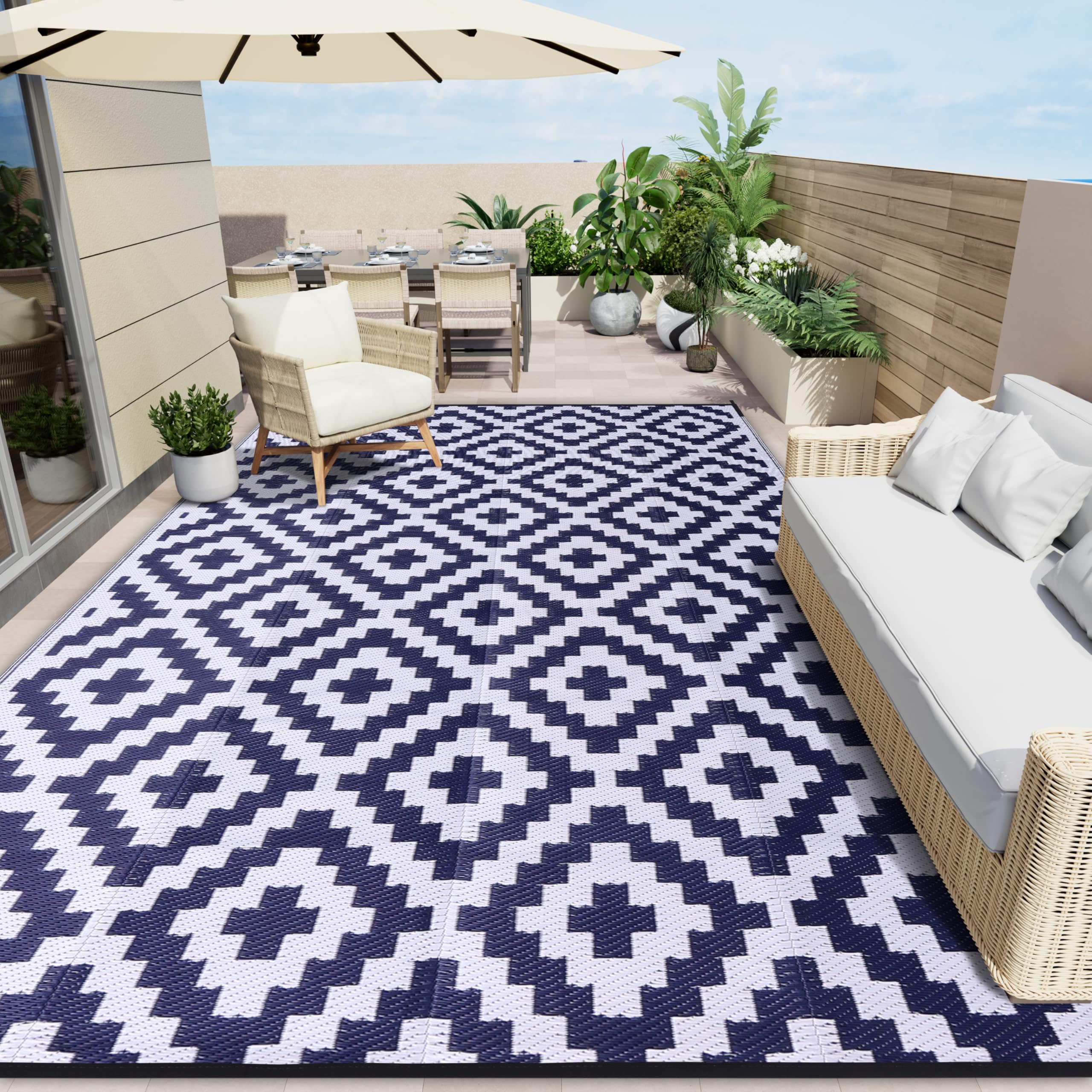 OLANLY Waterproof Outdoor Rug 8x10 ft, Outdoor Plastic Straw Rug for Camping, RV Mat Outside, Indoor Outdoor Carpet for Porch, Deck, Backyard, Balcony