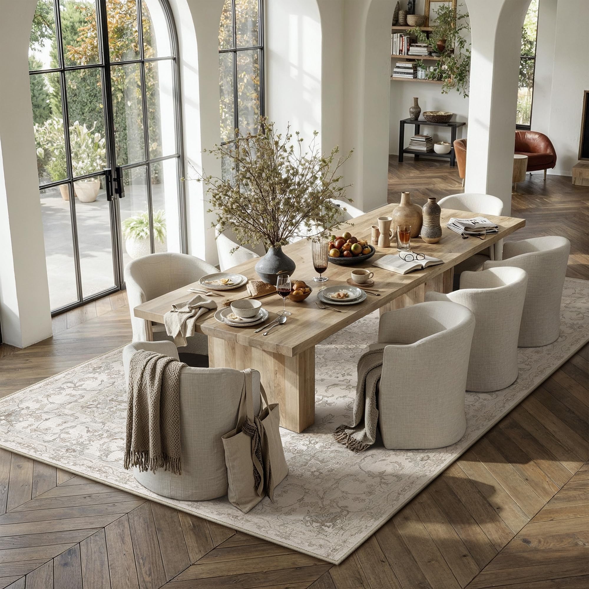 PureCozy Vintage Living Room Rug, 140 x 200 cm, Beige Living Room Rug, Washable, Non-Slip, Soft, Short Pile Rugs, Children's Room, Bedroom, Dining Room, Office, Bed Rug