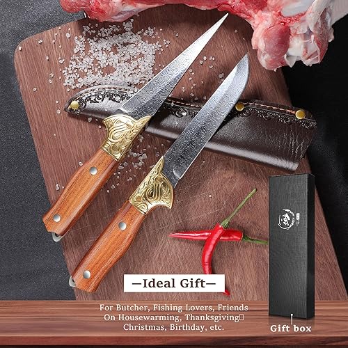Miniatura 7 de Purple Dragon Cuchillo de deshuesar de acero japonés con funda de cuero, cuchillo de recortar con hoja elegante, cuchillo de deshuesar afilado para