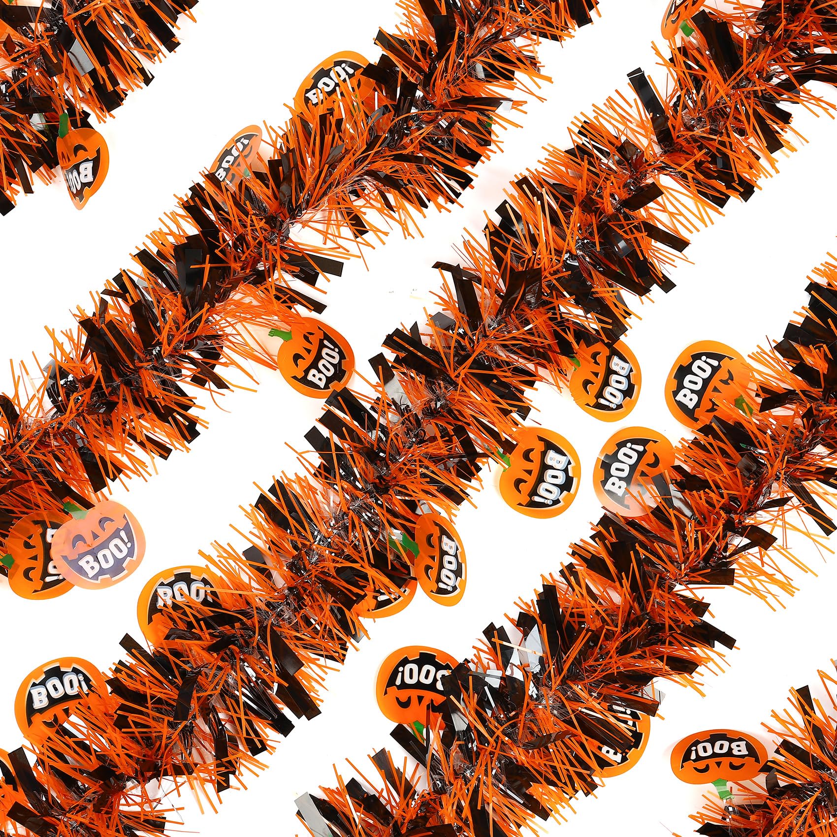 32FT Halloween Party Tinsel Garland 1 Pack Thick Tinsel Black Orange