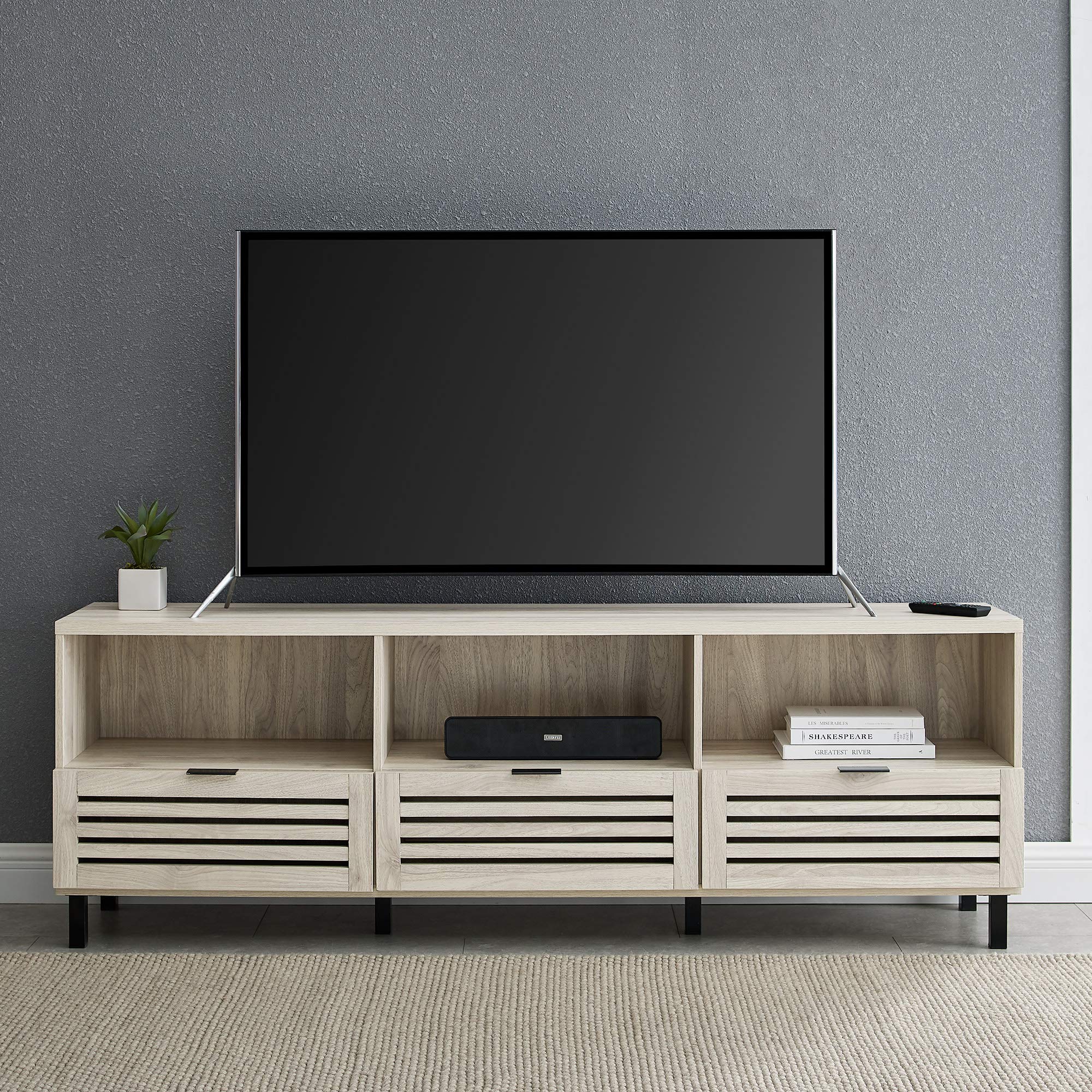 Amazon.com: Walker Edison Modern Slatted Wood TV Stand for TV's up