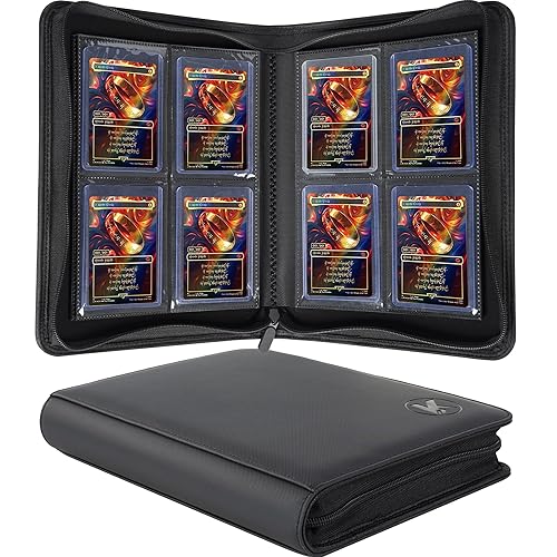 KUOOKING Toploader Binder, Holds 112+ Toploaders, 4 Pocket Top Loader Card Storage Case, Double-Sided Pockets for trading card in 3 x 4'' Toploaders - Black 4 Pocket
