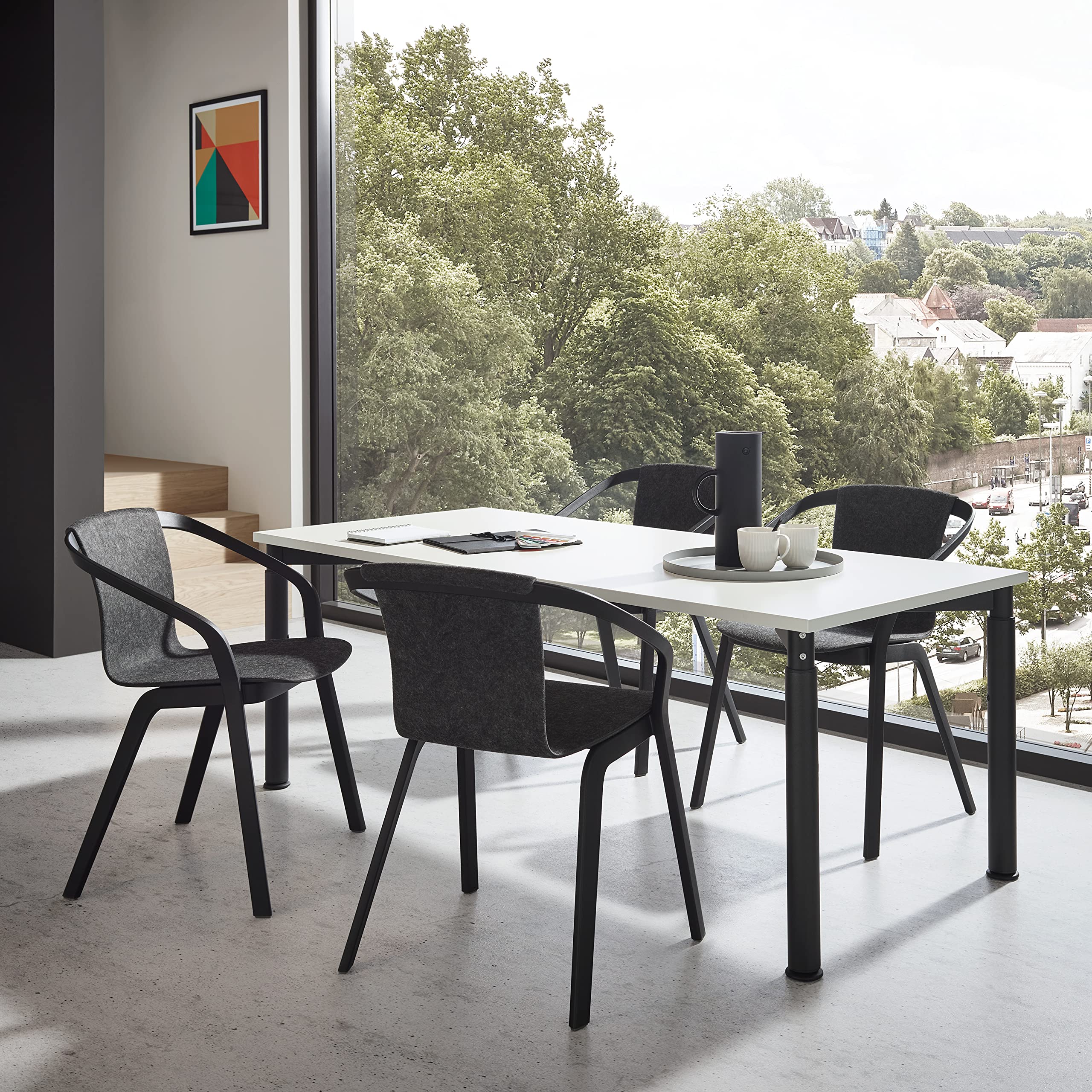 boho office® Konferenztisch, Schreibtisch, Tisch, Silber, in der Höhe einstellbar inkl. Tischplatte in 160 x 80 cm in Wildeiche Echtholz-Furnier
