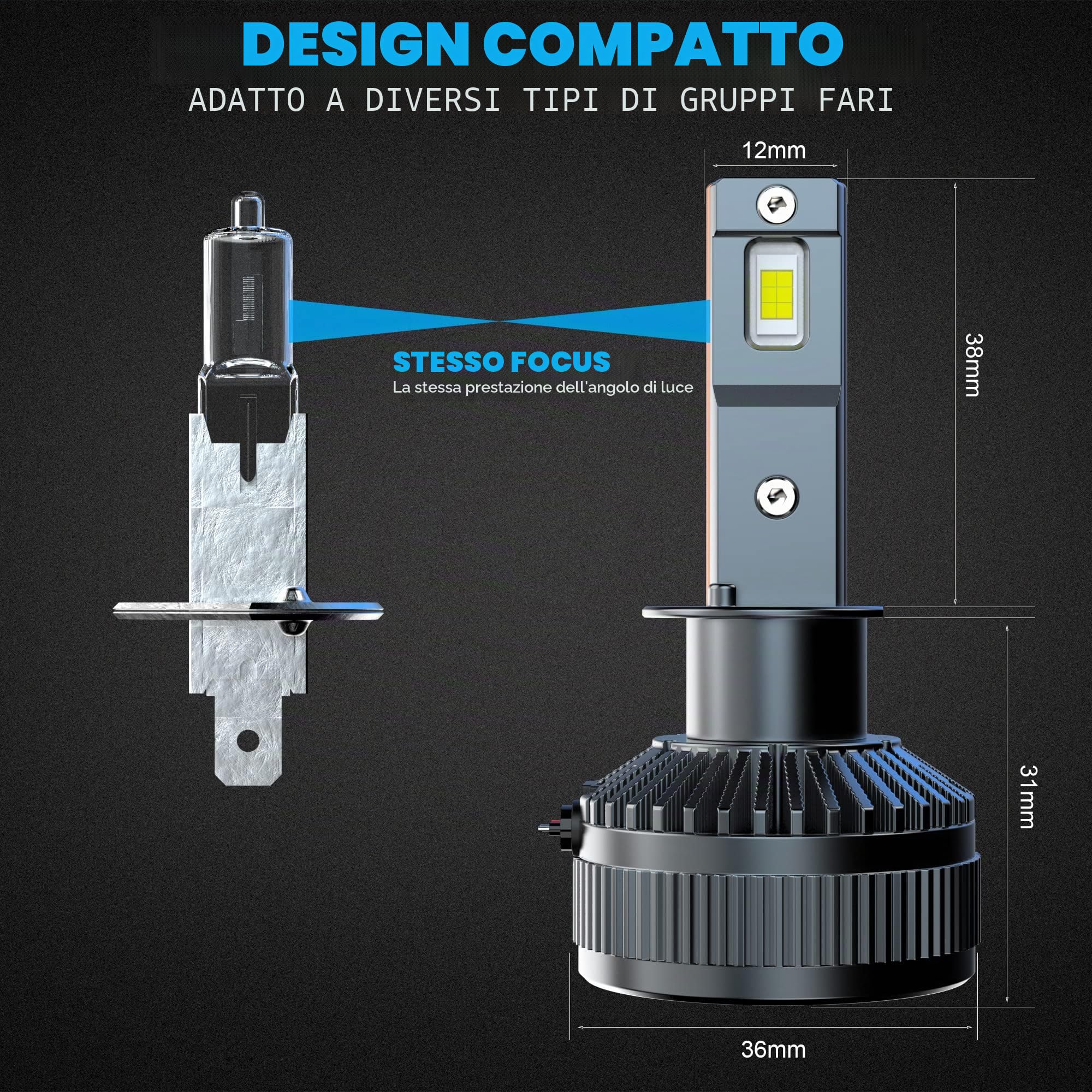 D-Lumina Lampadina H1 LED Canbus 130W 26000LM, CPS 6500K chip 400% brillante, 9-60V, Funziona Sia Per Auto Che Camion, Funziona Sia Con Lenticolari Che Senza Lenticolari,LED Lampada Luci 2 pezzi