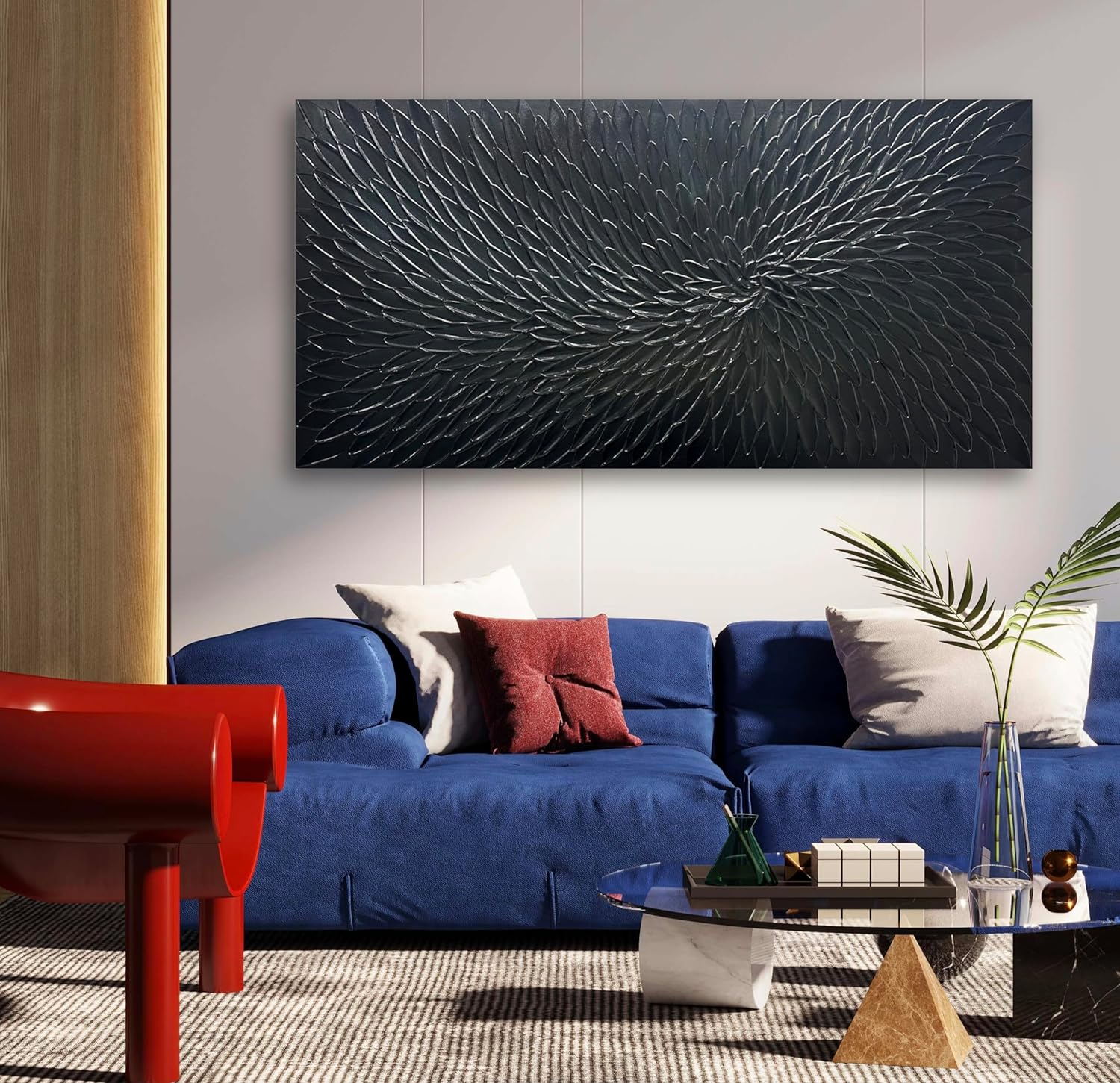 Yika Art White Paintings (Black Flower, 24X48 inch)