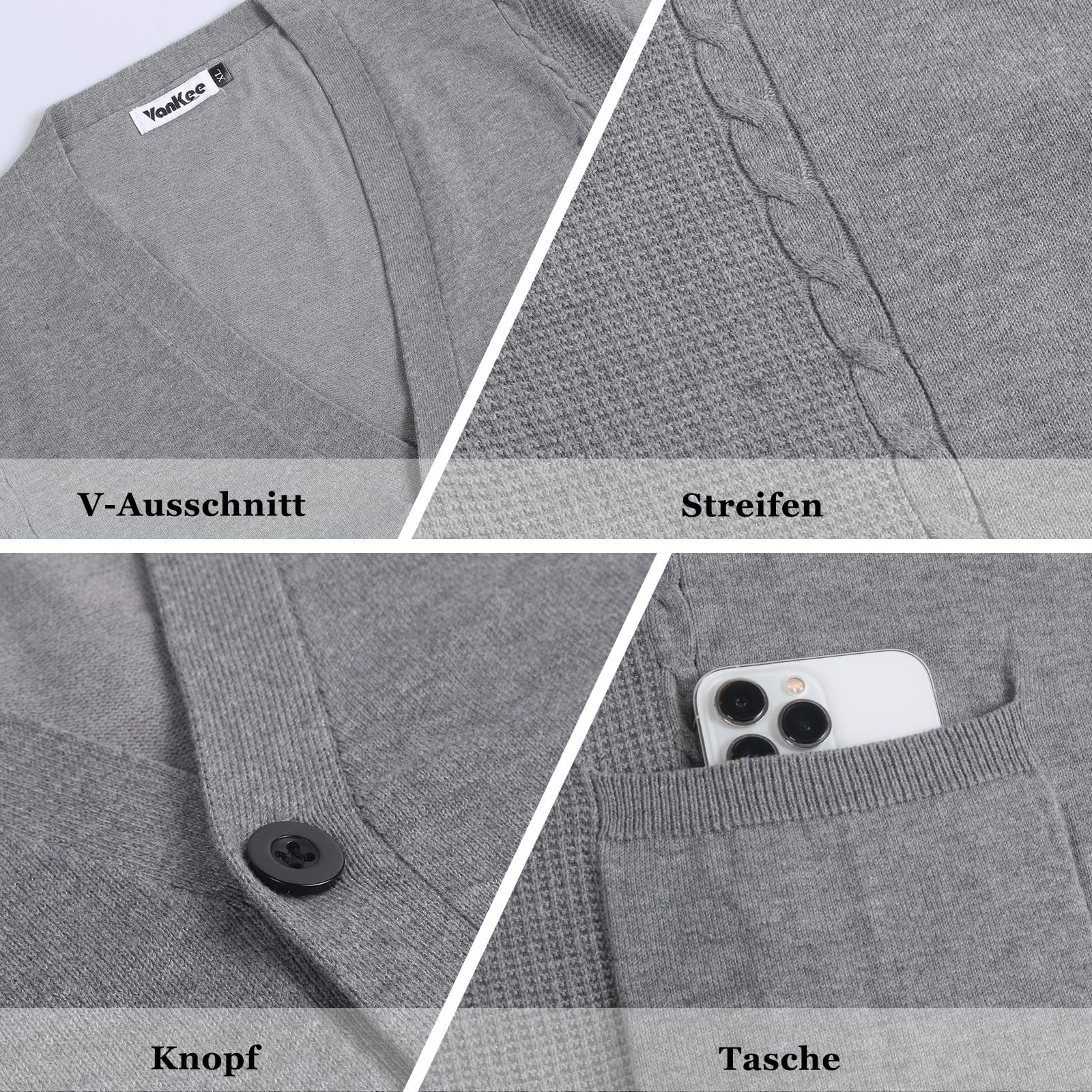Herren Strickjacken Baumwolle Langarm Strickjacke Leicht Mit Taschen Pullover Klassisch V-Ausschnitt Knöpfe Strickwaren Slim Fit Strickjacke für Männer Vier-Jahreszeiten-Kleidung Größe S-2Xl