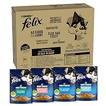 FELIX Le Ghiottonerie – Cibo Umido Gatto Adulto, Bocconcini in Gelatina con Tonno, Salmone, Merluzzo, Merluzzo Carbonaro. 80 Buste da 85 g