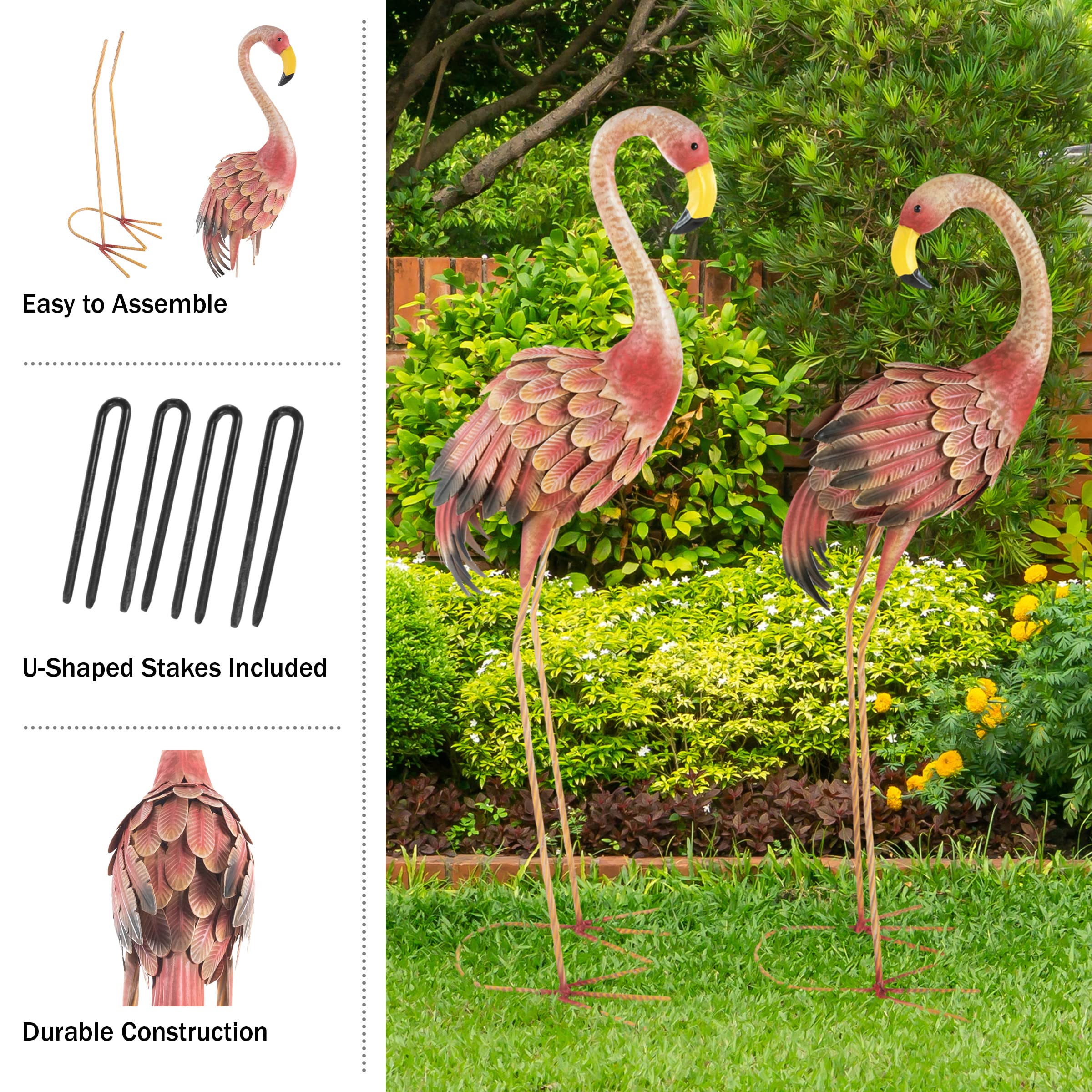 Flamingo Razor Yard Art Decorations Pink Flamingo Lawn Ornaments - Set Of 2 Metal  Garden Statues For Outdoor Yard Decor Pink Flamingo Decor Holiday Decor, image size:2400x2400