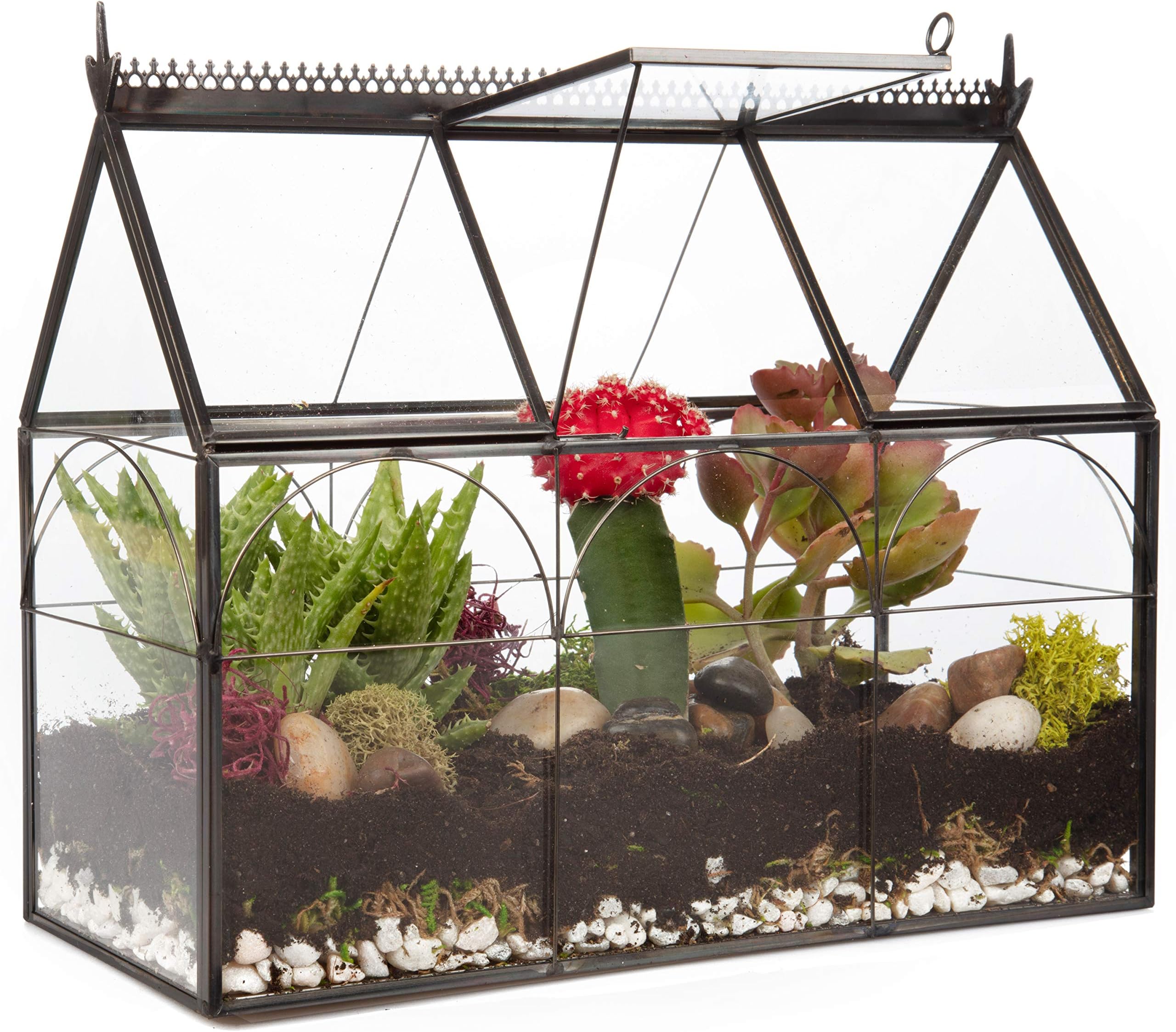 Glass Greenhouse Centerpiece (10x4.5x9) - Spring Home Decor & Wedding Letterbox - Tabletop Geometric Planter Terrarium - Fill with Succulents, Moss, Flowers for Plant Lovers