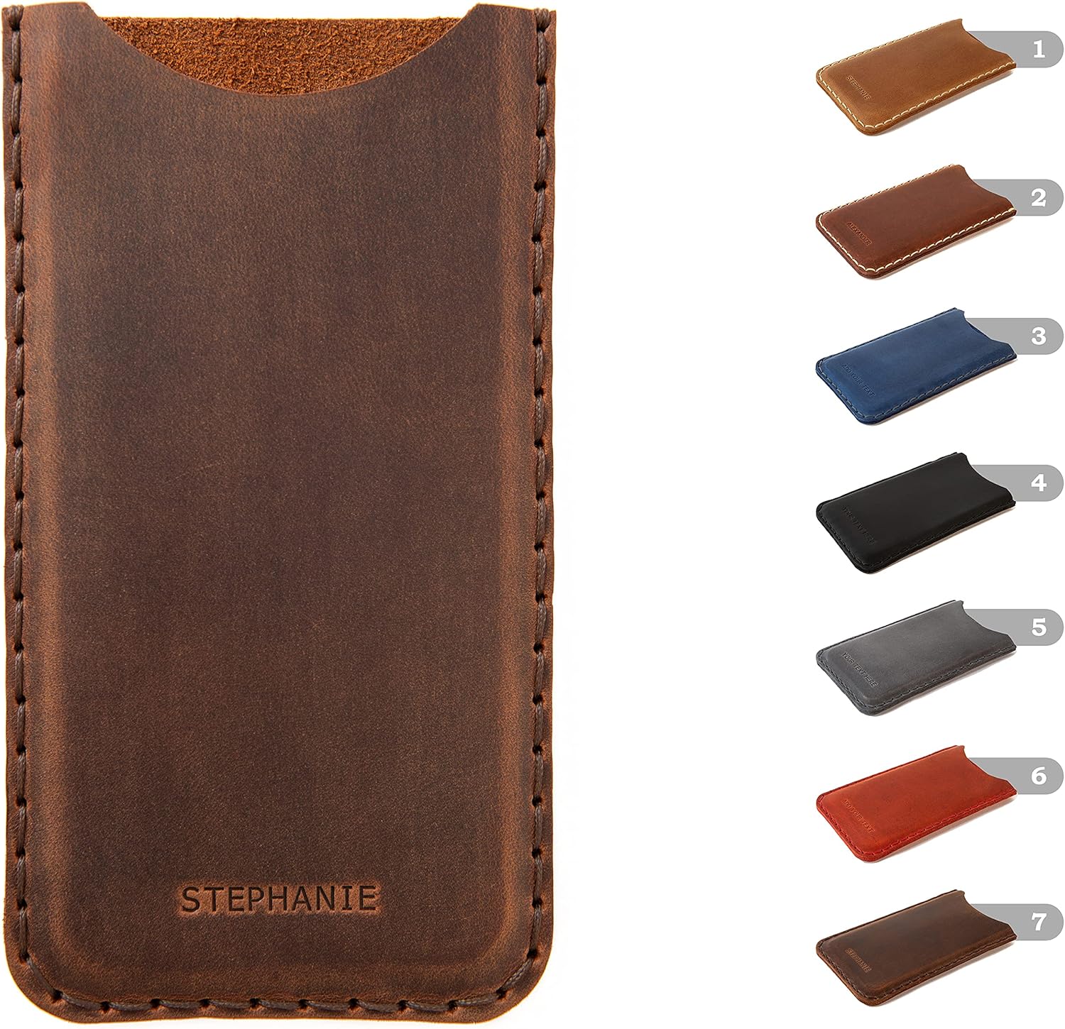 Personalized Leather Case for LG, Hand Stitched Pouch