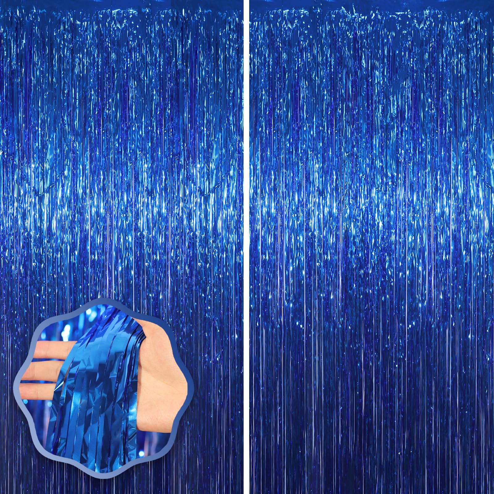 Voircoloria Blue Foil Fringe Backdrop Curtains,3.3x6.6ft, 2 Pack