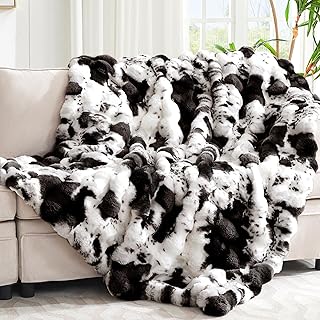 Ultra Plush Bubble Faux Rabbit Fur Blanket – 950GSM Thick Fluffy Throw B...
