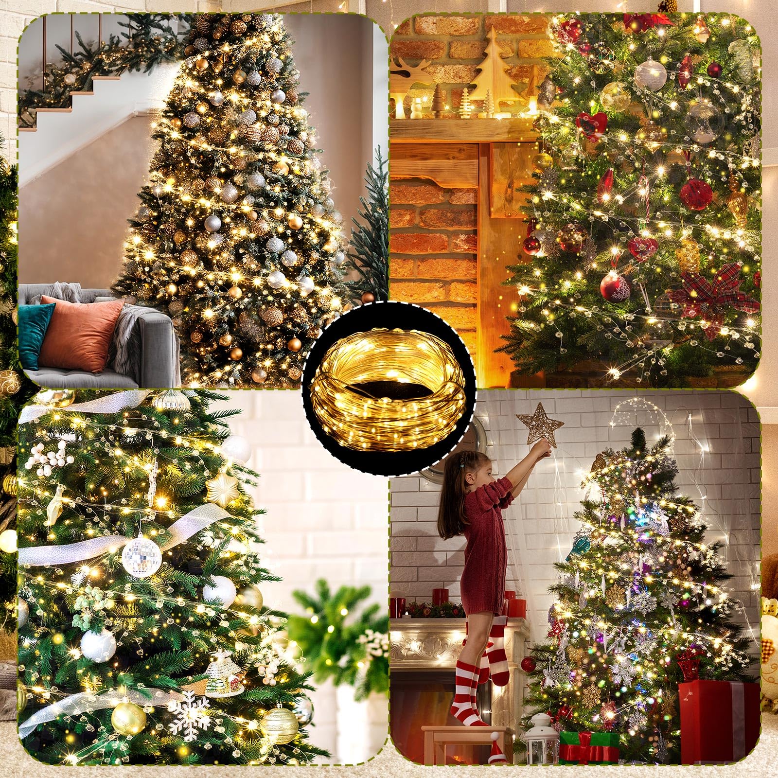 Glooglitter Décoration de sapin de Noël, guirlande lumineuse en cristal de 29,9 m, 300 LED en fil de cuivre avec ornements en forme de goutte, décoration scintillante pour Noël d'hiver et d'intérieur
