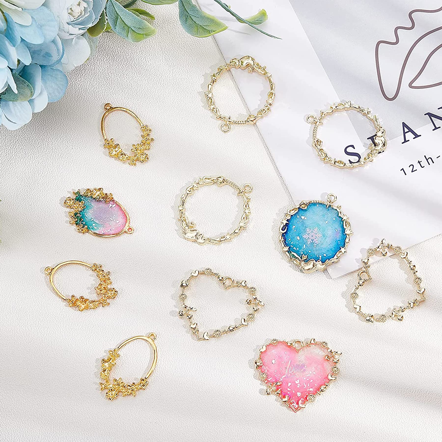 28PZ Castoni Aperti Per Resina - Tema Marino | Cornici Cave Per Ciondoli Fai Da Te | Con Catenine E Nastro UV | Idee Per Bijoux - Foto 8